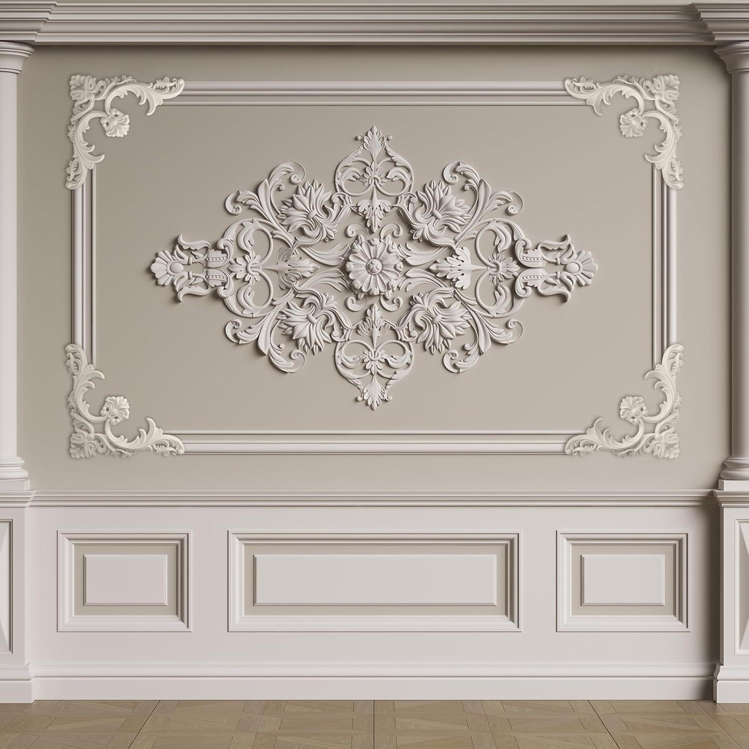4 Pcs Ceiling Molding Kit Corners Murals Trim French Style Accent Wall Decor for Interior Medallion Ceiling with Flowers Pattern Decorative Panels for Wall (13.4 x 13.4 in,Classic)