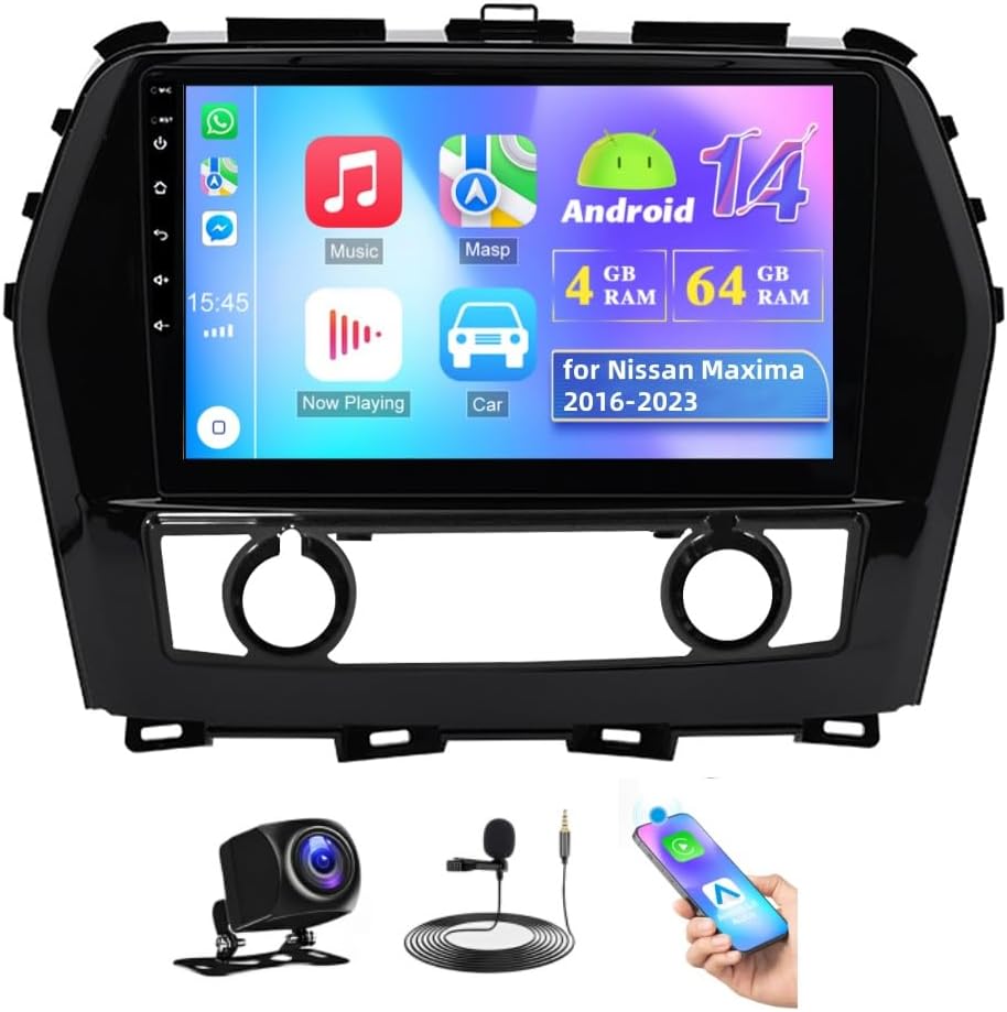 10.1'' Touch Screen Radio for Nissan Maxima 2016-2023, 4+64G Android Car Stereo for Maxima Bluetooth, with Wireless Carplay Android Auto, GPS, WiFi, FM, SWC, Mic, Backup Camera