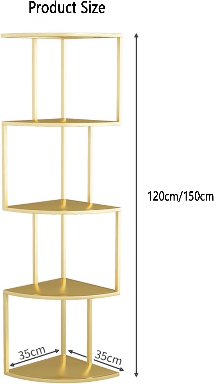 Industrial Bookshelf,Corner Bookcase,Multi-Layer Storage Rack,inch Tall Corner Shelf, Suitable for Small Space, Office(Black, Gold, White)(Gold,3tier) (White 3tier)