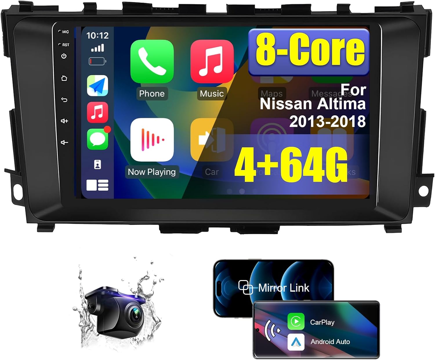 8 Core 4+64G Car Radio Stereo for Nissan Altima 2013-2018 with Wireless CarPlay/Android Auto, 9 Inch HD Touchscreen Android 14 Car Stereo with AM/FM/RDS Backup Camera Bluetooth WiFi GPS SWC