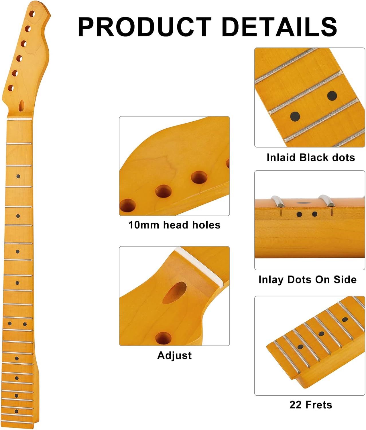 22fret Yellowish Matte Electric Guitar Neck Canadian Maple,Cow Bone Nut