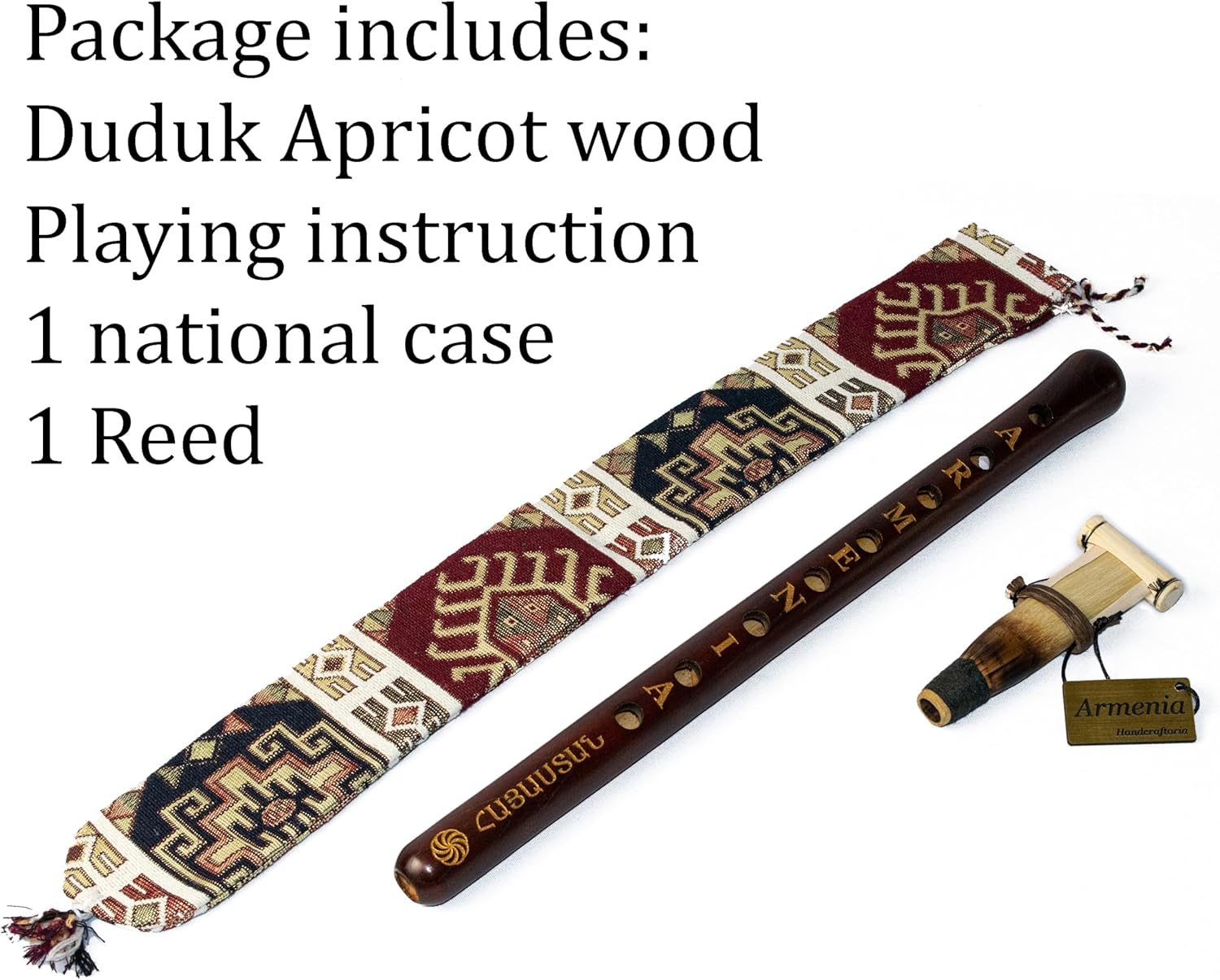ARMENIAN DUDUK handmade from ARMENIA engraved eternity sign and Hayastan on it - Oboe Balaban Woodwind Instrument Apricot Wood - Playing Instruction - Gift National case
