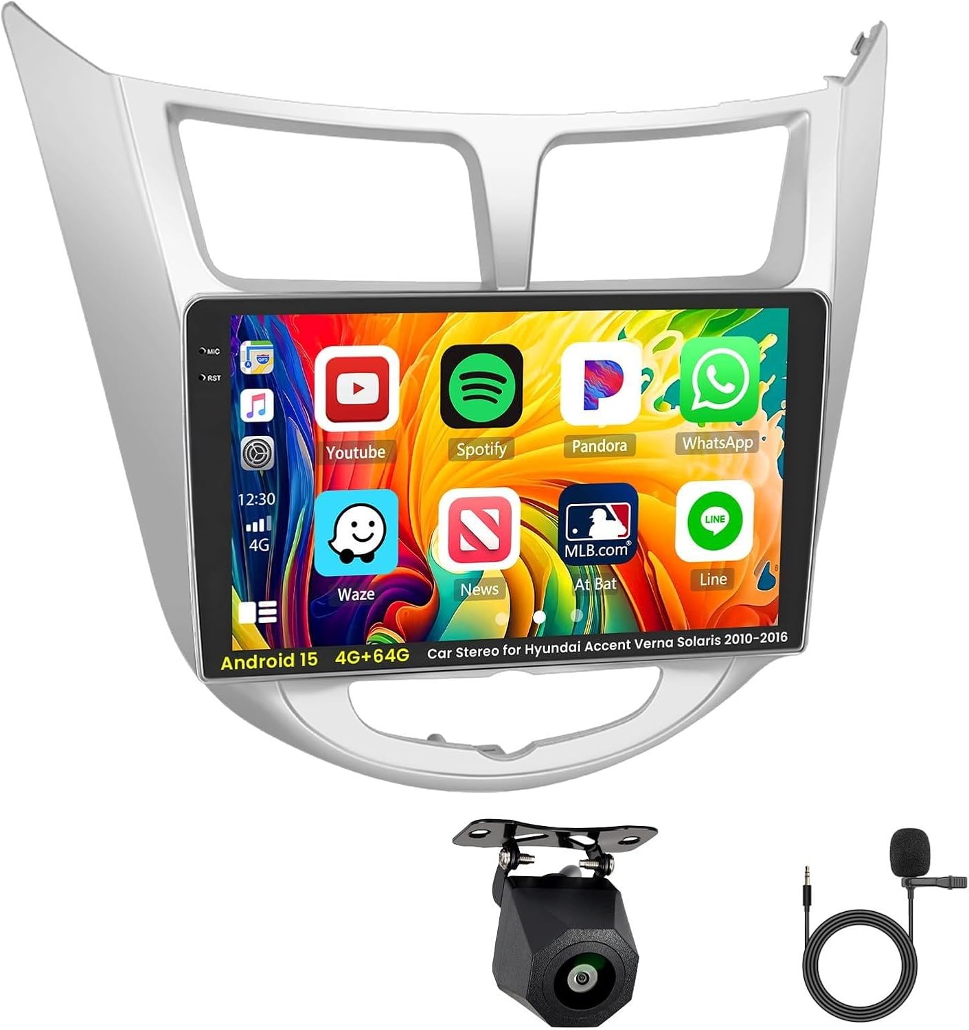 [4G+64G] Android 15 Car Radio for Hyundai Accent Verna Solaris 2010-2016 with Wireless Carplay/Android Auto, 9 Inch HD Touchscreen Car Stereo with GPS WiFi Bluetooth FM/RDS EQ SWC