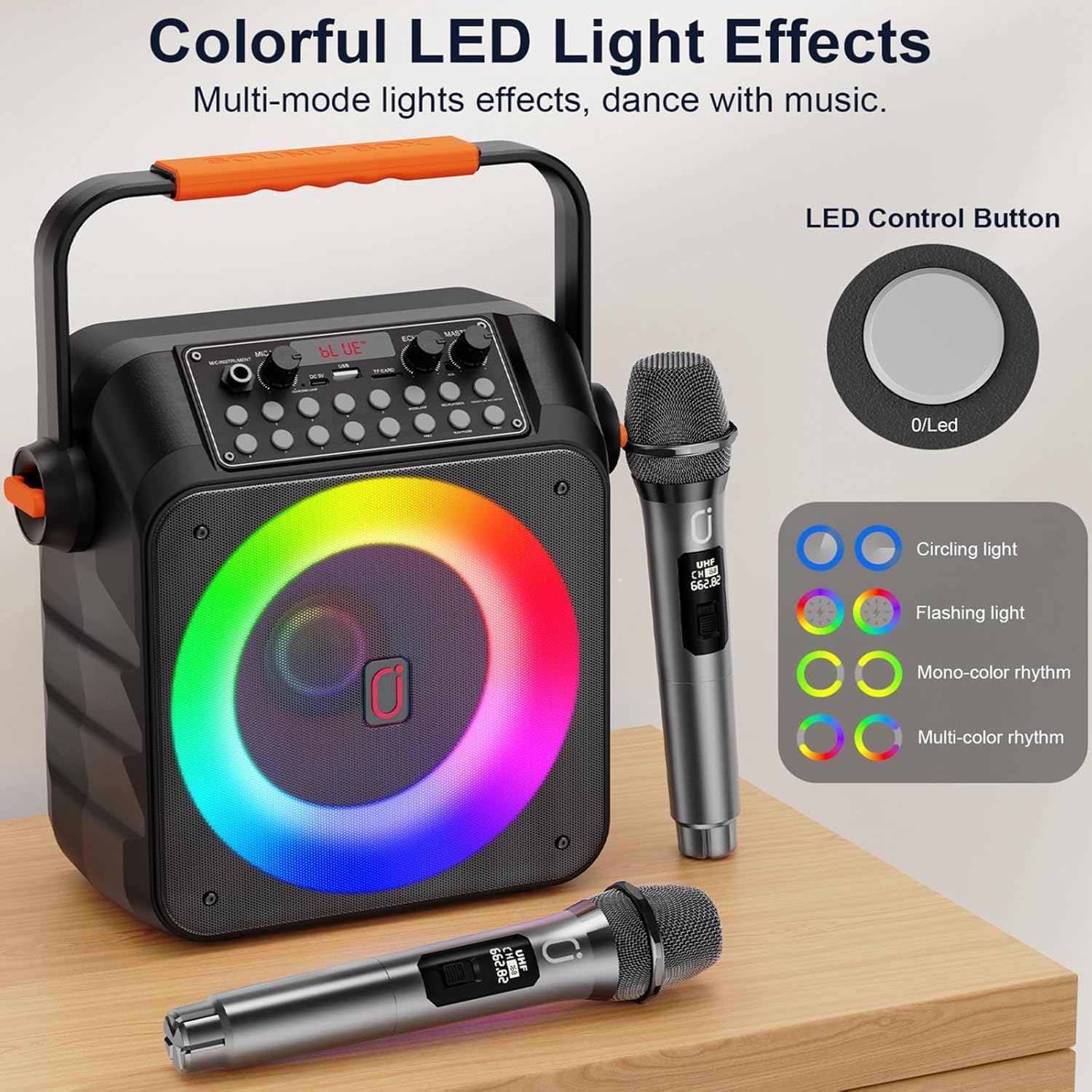 Karaoke Machine HWWR with 2 Wireless Microphones, Portable Karaoke Rechargeable for Adults and Kids, Bluetooth 5.3 Stable Speaker, PA System & DJ Lights for Home Singing Outdoor Party, Music Gifts