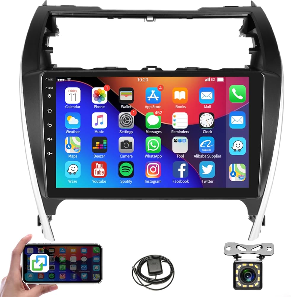 Rimoody Car Radio Stereo for Toyota Camry 2012 2013 2014, Android 10.1 inch Touch Screen GPS Bluetooth WiFi FM Radio Mirror Link Head Unit + Backup Camera
