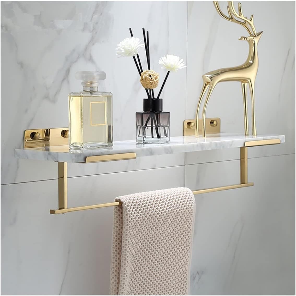 Shower Shelves Bathroom Shelf, with Towel Bar Bath Shower Shelf, Brass Bathroom Storage Bathing Accessories (Color : 40cm)