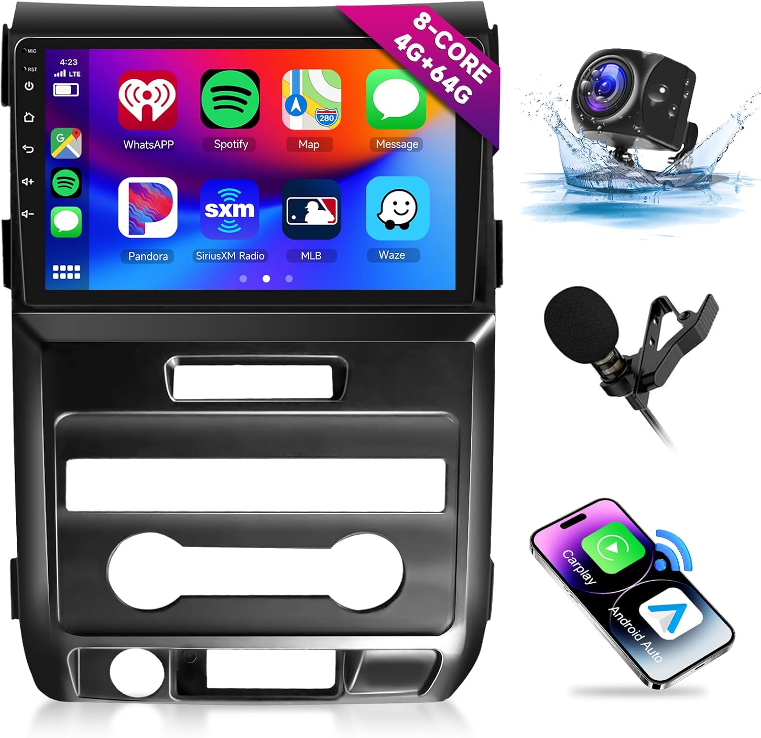 Hodozzy [4G+64G] Android 15 Radio for Ford F-150 2009 2010 2011 2012-Wireless Carplay Android Auto-8 Core 9 Inch Touch Screen Radio with GPS, Bluetooth,EQ, WiFi, Mirror Link, FM/RDS Radio,Camera