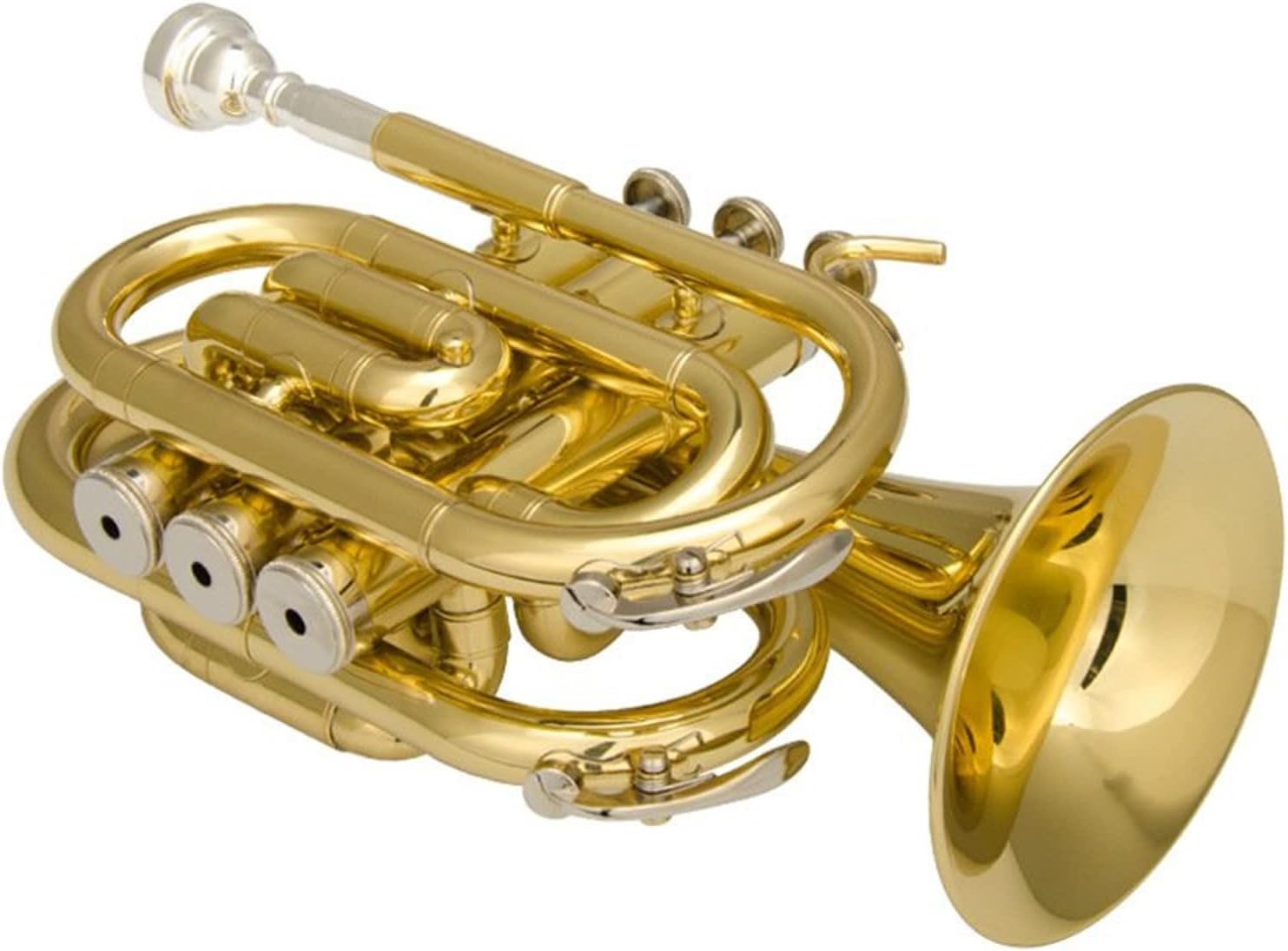 Portable Trumpet B-Flat Pocket Cornet Brass Instrument Beginner Trumpet