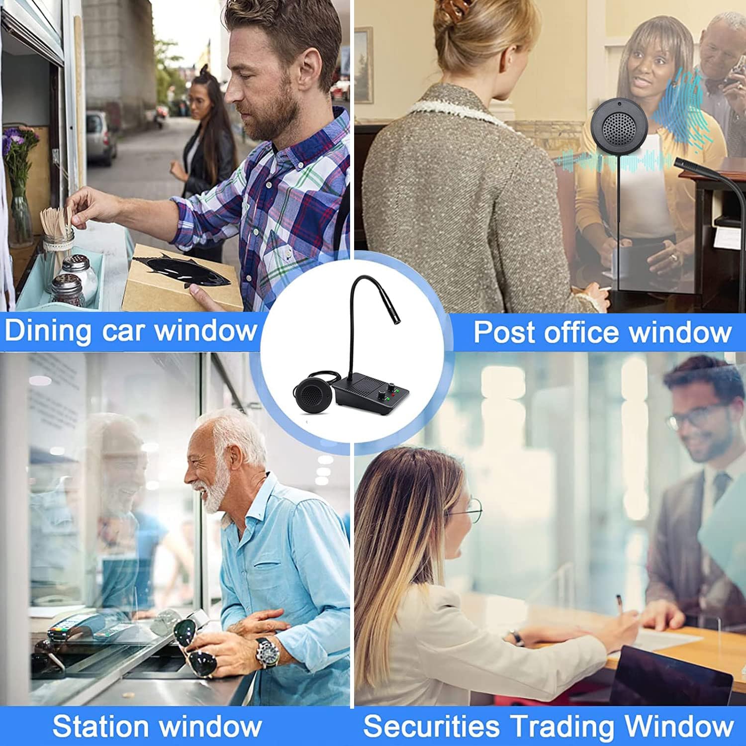 ChunHee Window Speaker Intercom System Anti-Interference Dual-Way Intercommunication Microphone and Speaker Bank Window Intercom Glass Window Microphone for Business/Bank/Office/Hospital