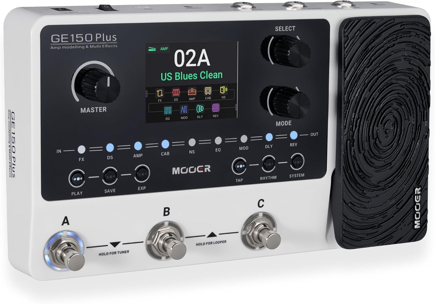 MOOER GE150 Plus New Compact Guitar Pedals Multi Effects Processor Preamp Cab Sim 3rd IR Loader Reverb Dealy Spill Over Funtion,Looper Drum, Tap Tempo, Expression Pedal