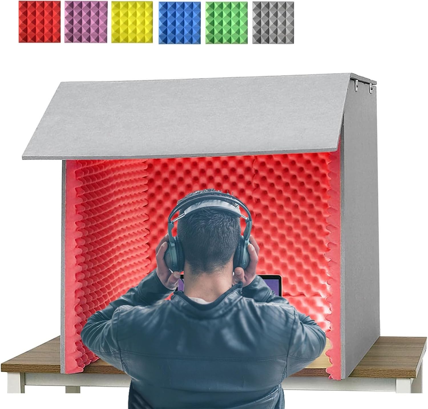 Portable Recording Studio, Microphone Desktop Soundproof Cover, Sound Absorbing Cover, for Studio Singing Broadcast (Red)