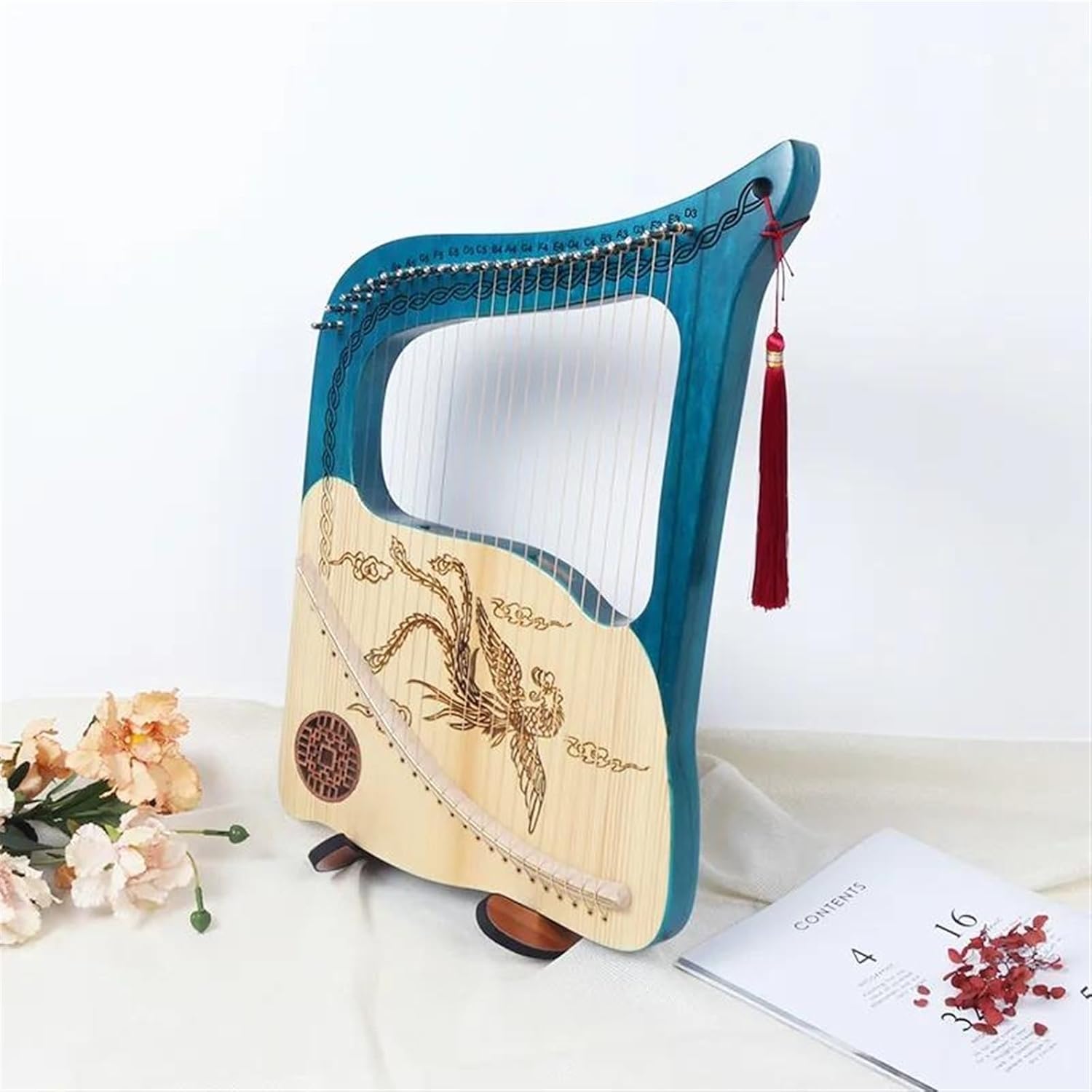 Lyre Harp Set 24 Strings Easy To Learn Small Harp Instrument Mini Lyre Music Professional Niche Musical Instrument Accessories(Blue)