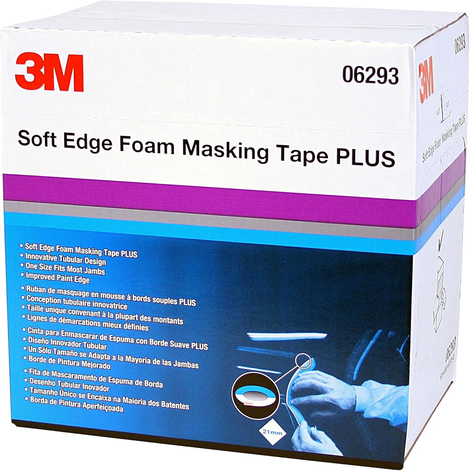 3M Soft Edge Foam Masking Tape PLUS 06293, Professional Grade, Quick and Effective Seal, 21 mm x 49 m
