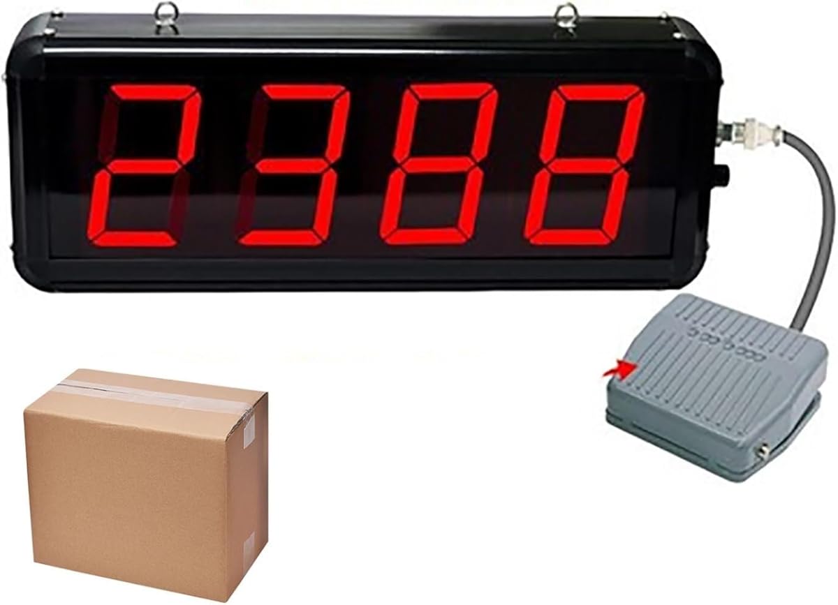 Production Line Counting Screen, Foot Pedal Red Display Digital Counter 0-9999 4 Digits, for Factories, Assembly Lines, Airports, and Stations, Breeding Farm, Conveyor Belt