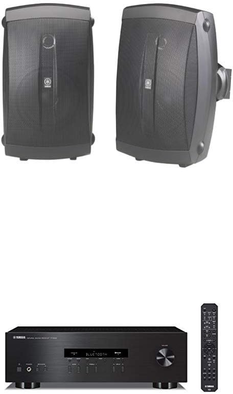 Yamaha NS-AW150BL 2-Way Indoor/Outdoor Speakers (Pair, Black) - Wired with Yamaha R-S202BL Stereo Receiver