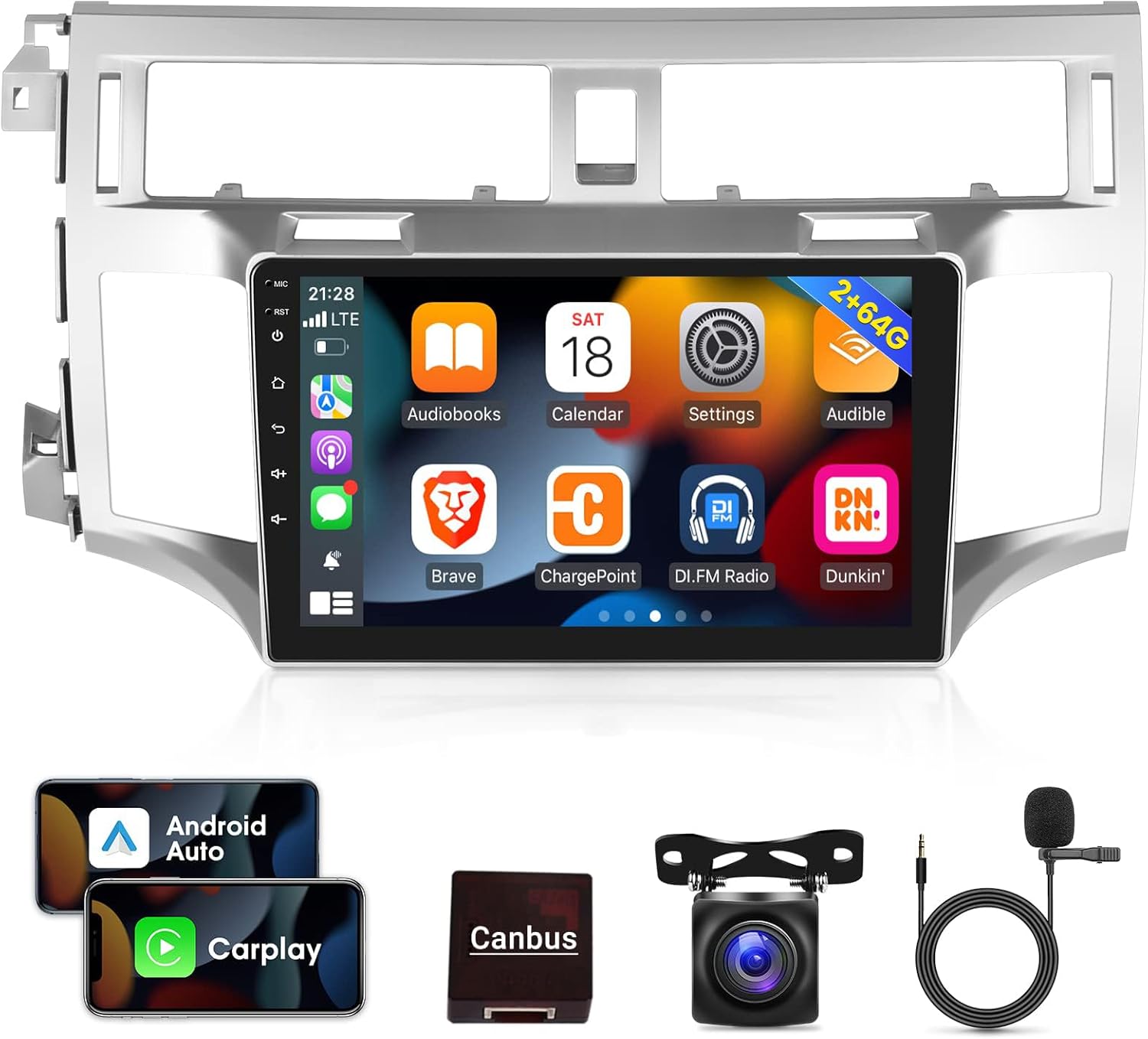 [2G+64G] Car Radio for Toyota Avalon 2006 2007 2008 2009 2010, 9 inch Android 13 Touch Screen Stereo, Carplay/Android Auto/Hi-Fi Audio/1080P/SWC/Bluetooth + AHD Backup Camera + MIC
