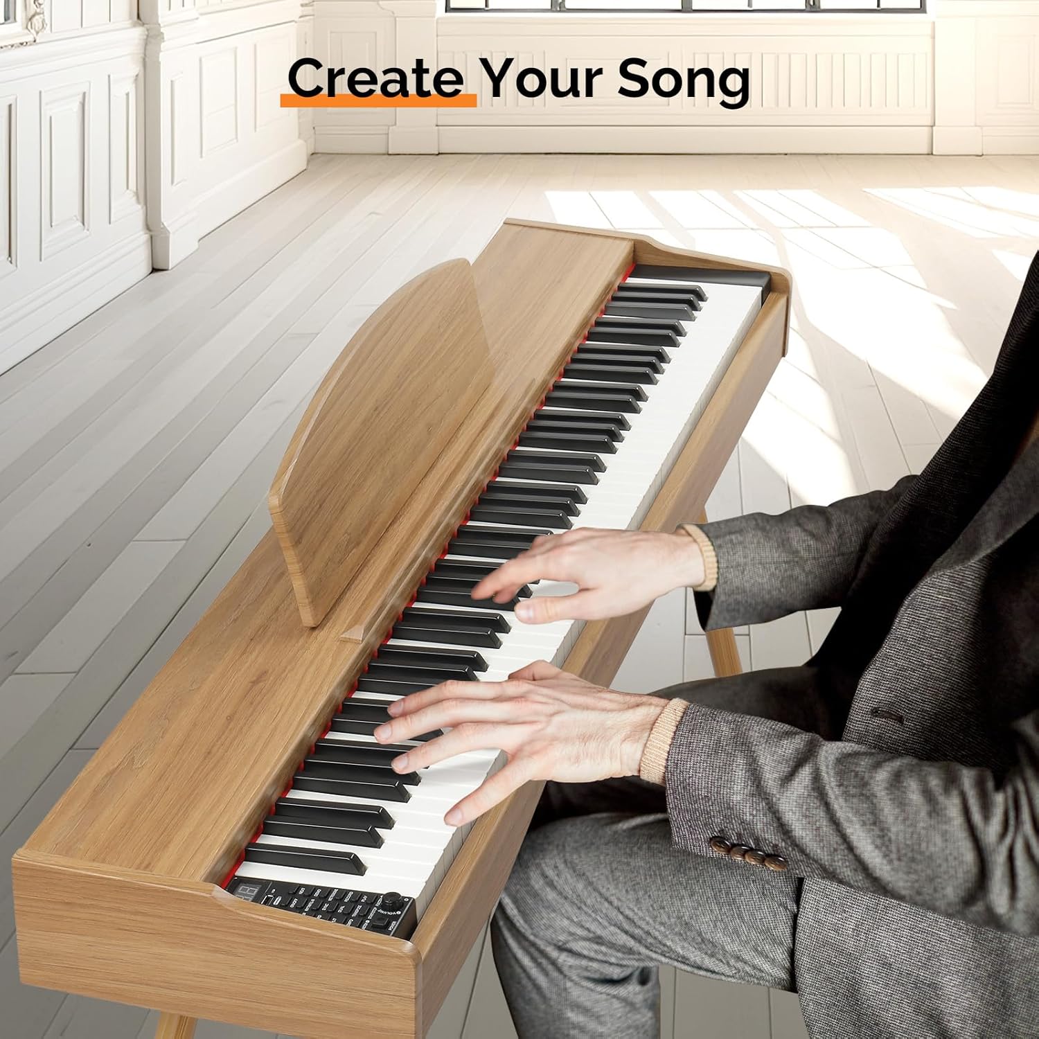 GLARRY Digital Piano Keyboard, 88 keys Full Weighted Electric Piano, Heavy Hammer Action Keyboard with 3 Pedals for Beginner, Bluetooth, Power Supply, 2 Speakers (Burlywood)