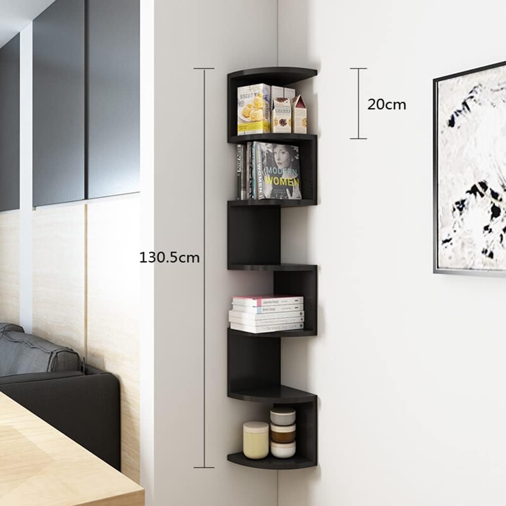 Corner Shelf, 3-7 Tier Floating for Wall, Easy-to-Assemble Wall Mount Corner for Bedrooms and Living Rooms, Blcak Finish,Black-20 * 130.5cm