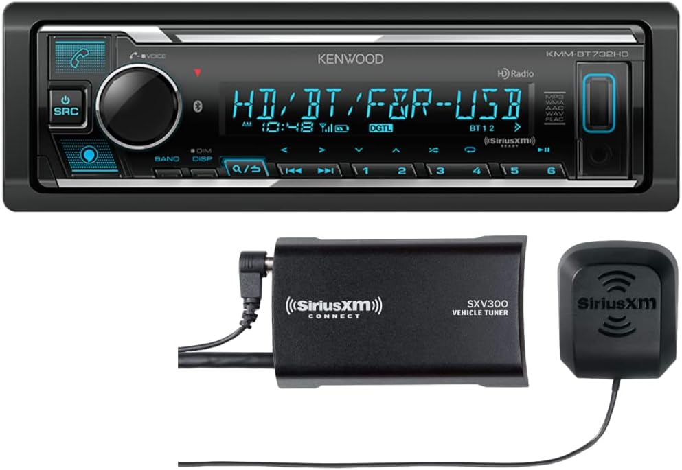 KENWOOD KMM-BT732HD Bluetooth Digital Media Car Stereo Receiver Supports Amazon Alexa Plus SXV300V1 SiriusXM Tuner