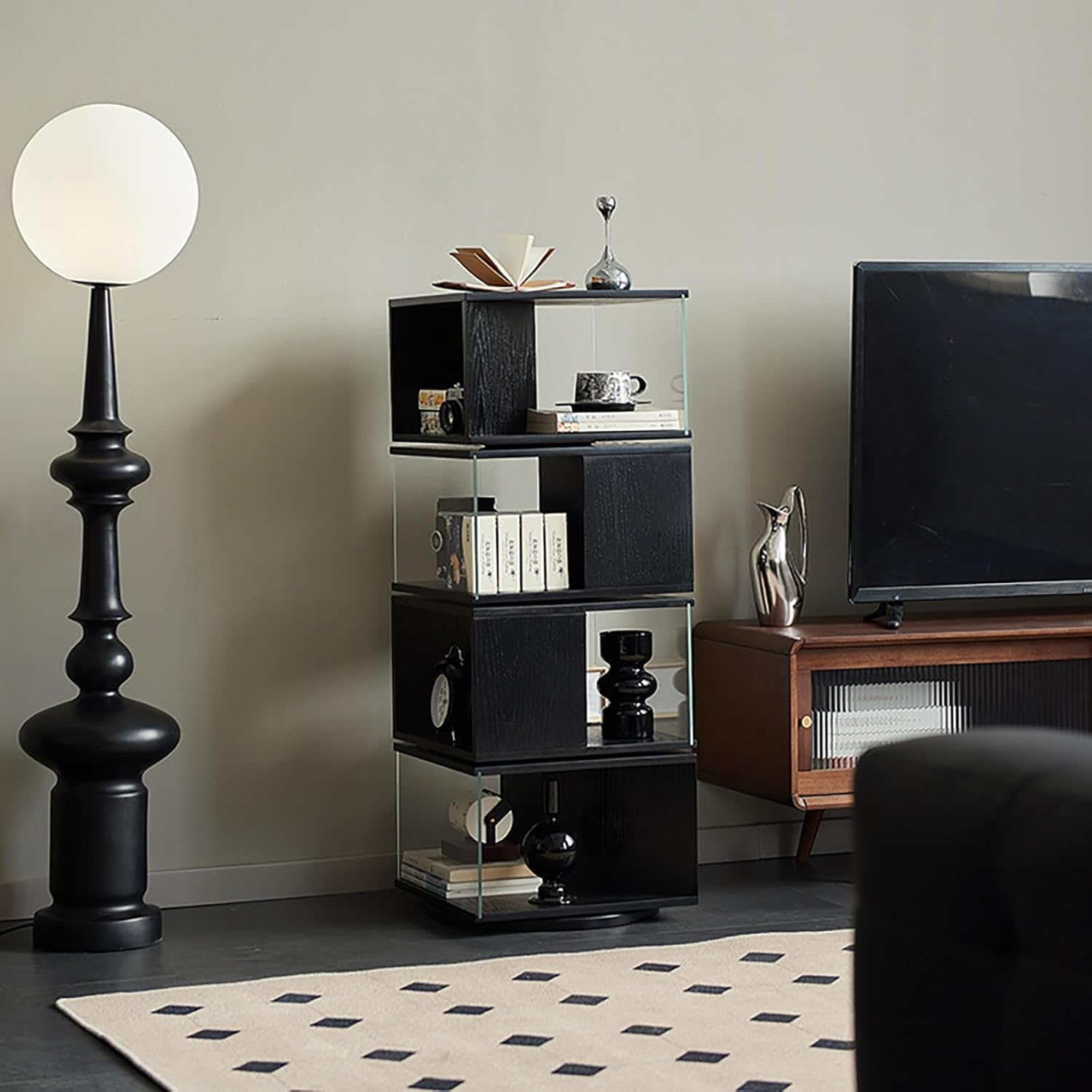 Rotating Bookshelf 360 Display Spinning Bookcase Storage Rack, Modern Display Book Shelf with Side Panels and Solid Wood Frame(Yellow,79.5cm/31.3in)