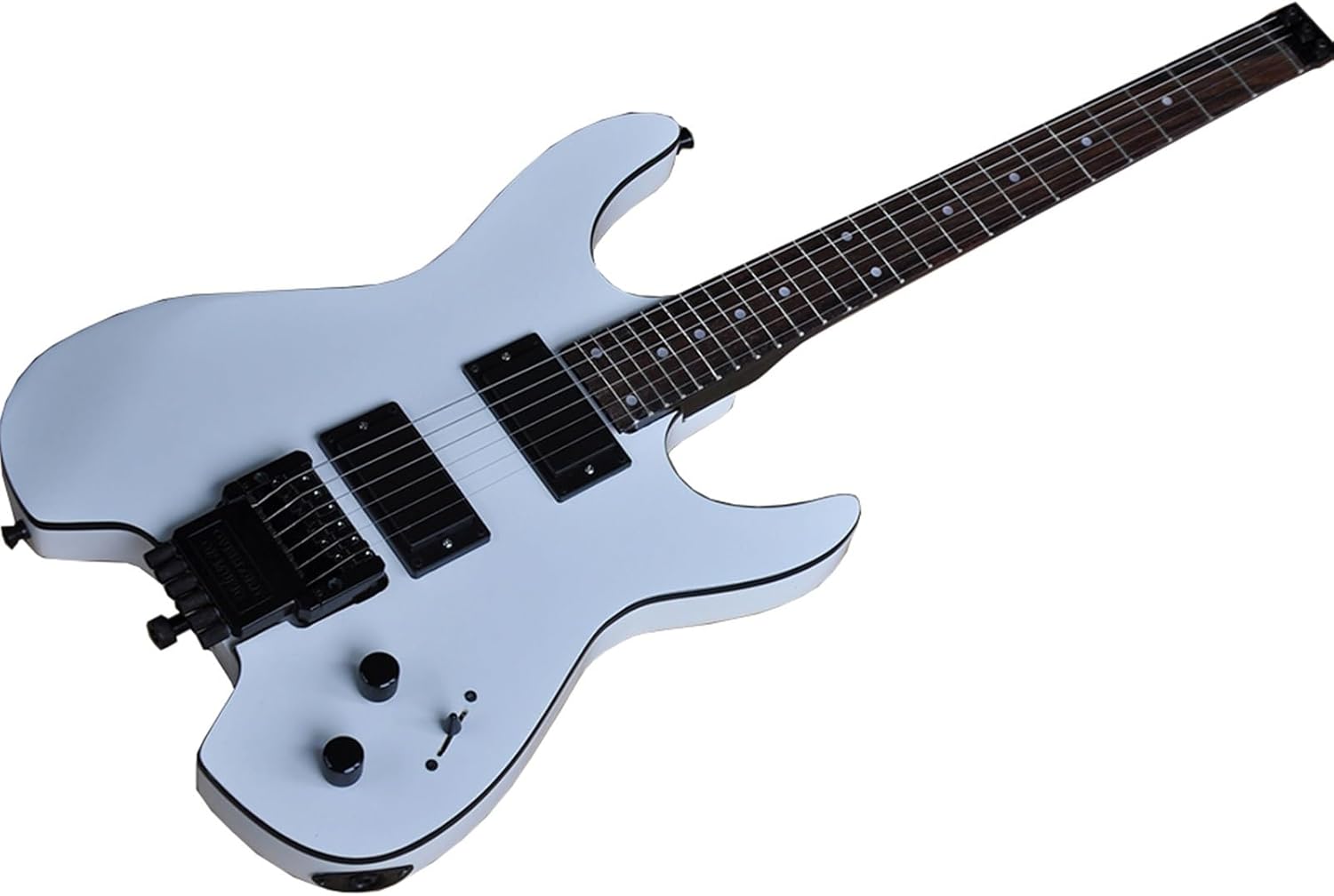 VENEKA Headless Electric Guitar 39 Inches White Headless Electric Guitar with Black Binding Rosewood Fretboard 24 Frets