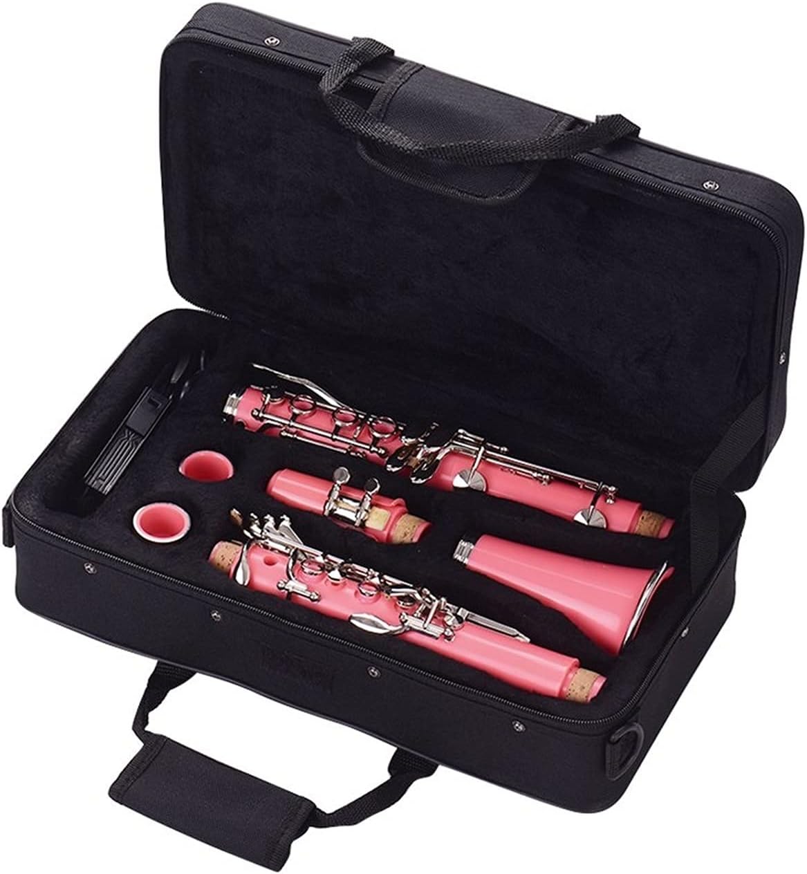 Standard Clarinet ABS 17-Key Clarinet Bb Flat Belt Suitcase Gloves Cleaning Cloth Reed Box 10 Pieces Reed Woodwind Instrument Beginner Clarinet (Color : Pink)