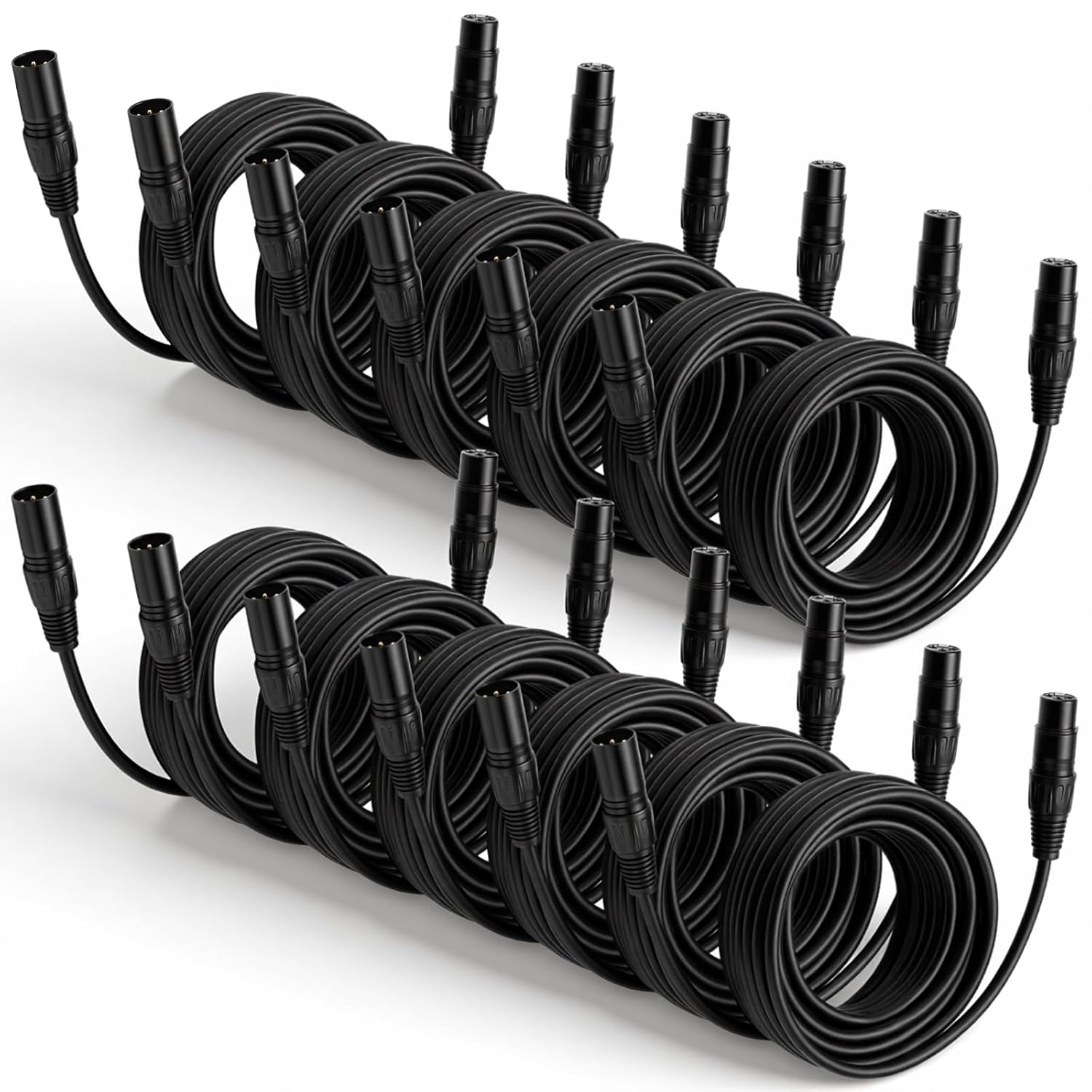 12 Packs 25ft-XLR Cable, 3-Pin XLR Male to Female Premium Balanced Microphone Cable, Stage Grade All Copper Conductors for Studio DJ Podcast Mixers Mics PA Systems(Black)
