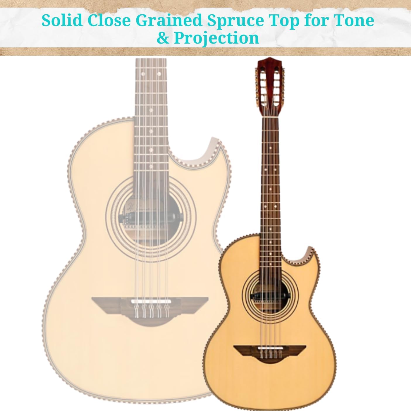 H. Jimenez LBQ1E El Esta'ndar Acoustic-Electric Guitar, Bajo Quinto Natural Mahogany, Solid Spruce Top With Cutaway and Electronics