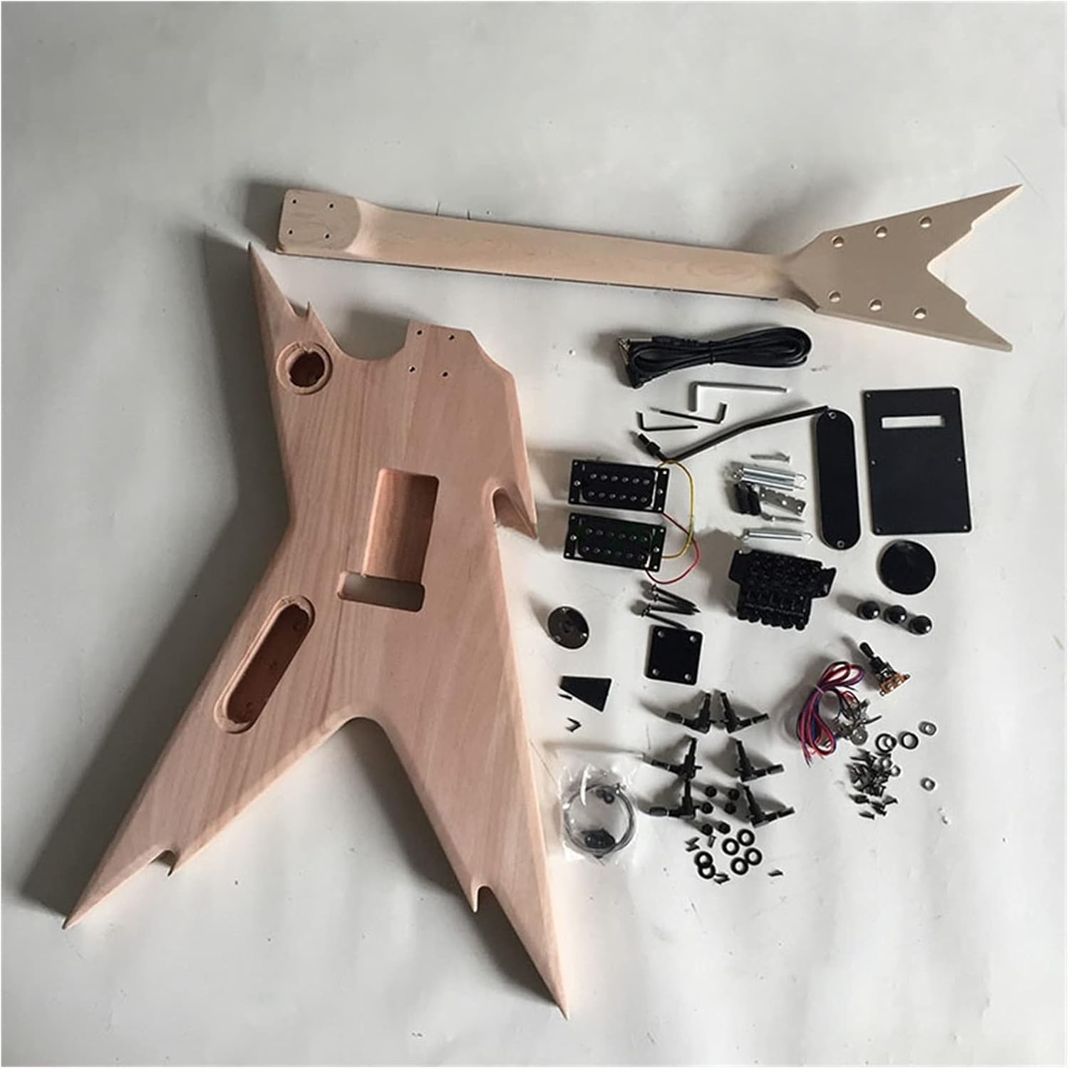 DIY Electric Guitar Kit Unfinished Electric Guitar Modern Shape DIY Kit with Accessories Black Hardware Mahogany Body