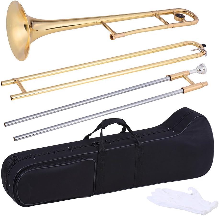Trumpet Alto Trombone Brass Bb Tone B Flat Woodwind Instrument with Cupronickel Mouthpiece Cleaning Stick Case (Silver)