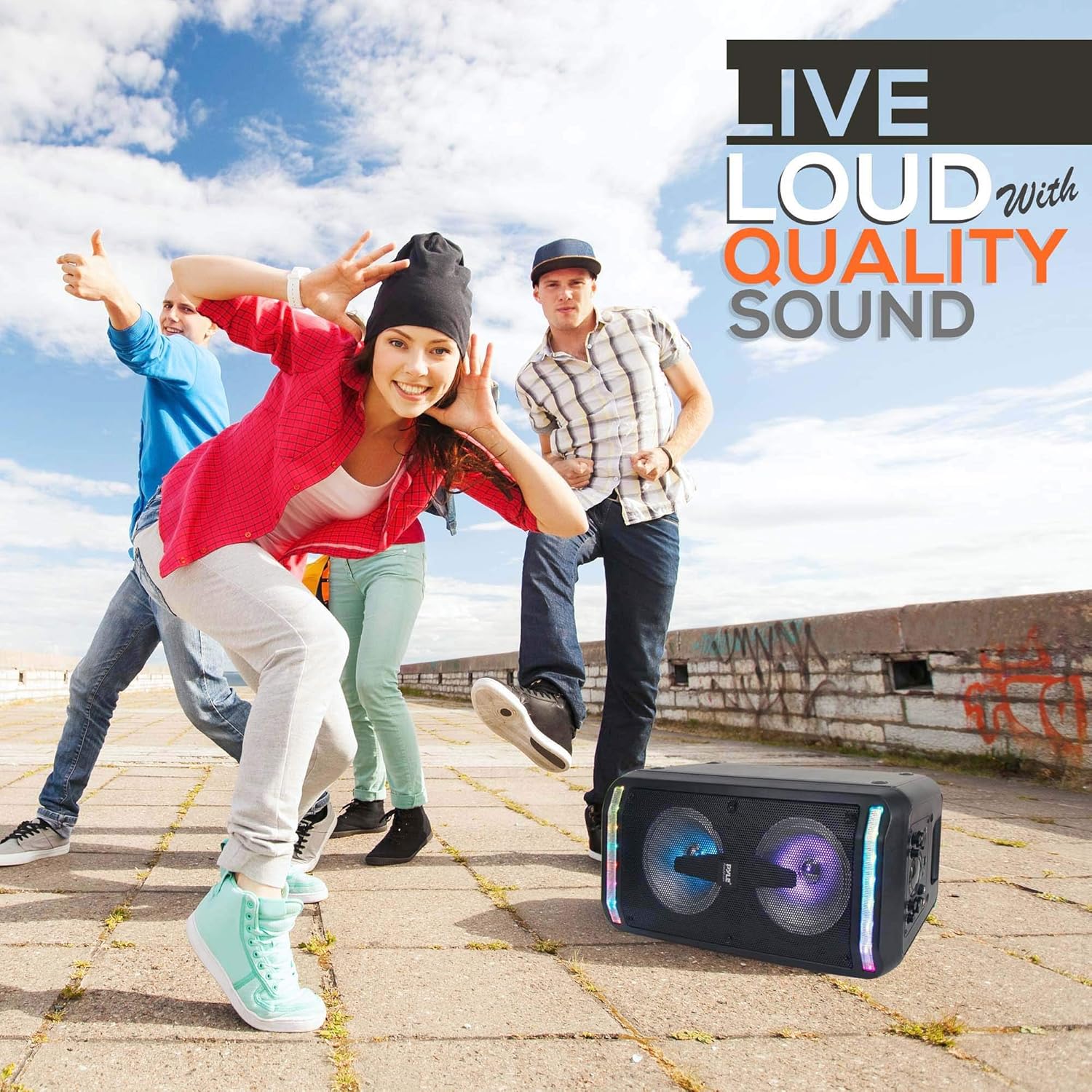 Pyle Bluetooth Speaker & Microphone System - Portable Stereo Karaoke Speaker with Wired Mic, Built-in LED Party Lights, MP3/USB, FM Radio (6.5’’ Subwoofers, 500 Watt MAX) (PPHP266B.5)