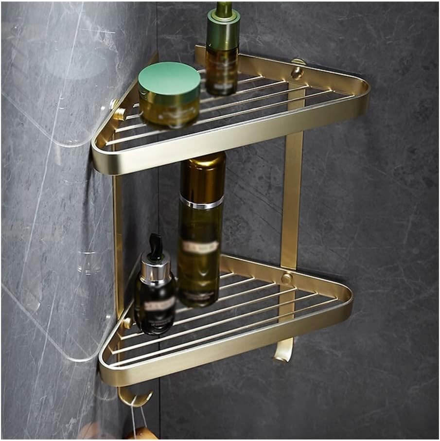 Shower Caddy Brushed Gold Bathroom Shelves, Metal Shower Corner Shelf, Wall Mount Shampoo Storage Shelf Rack, Bathroom Basket Holder Bathroom Organizer (Color : DG20-0754K-2)