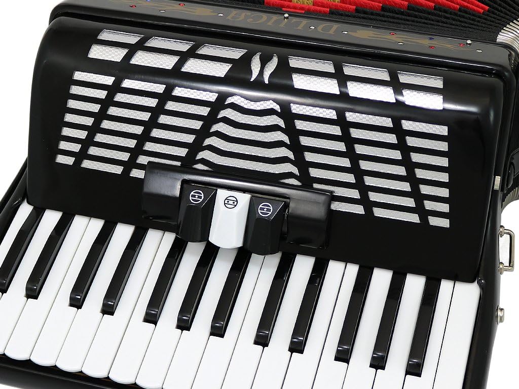 D'Luca Grand Piano Accordion 3 Switches 30 Keys 48 Bass with Case and Straps, Black (D3048-BK)