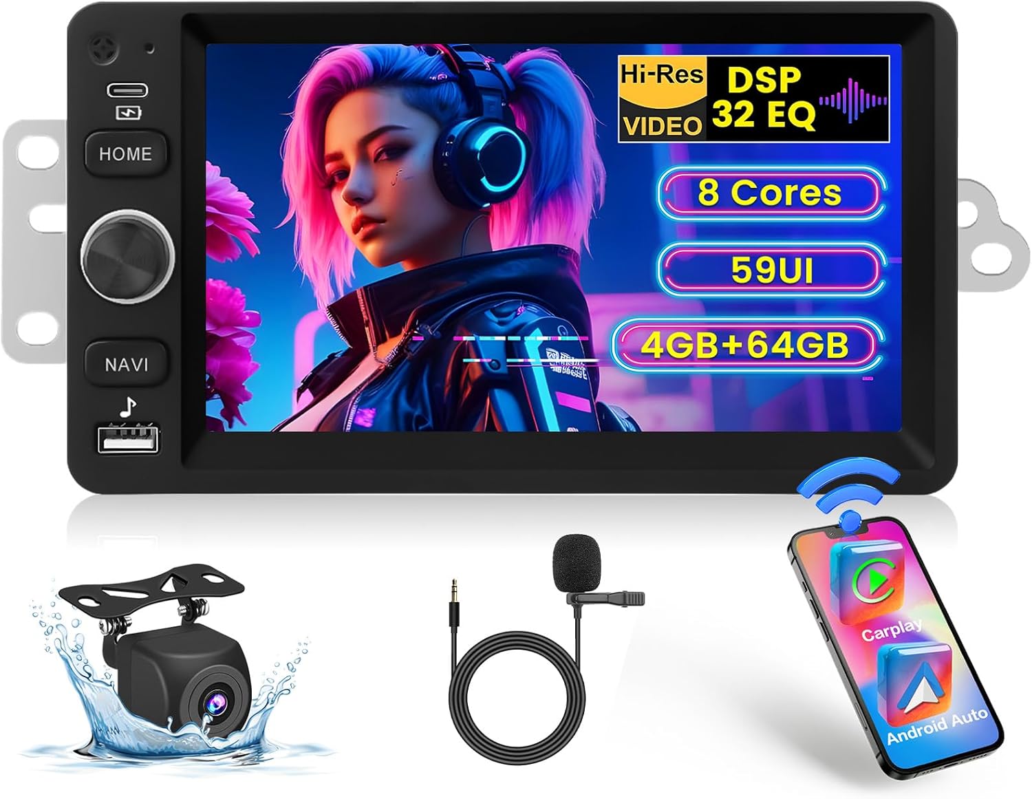 [8Core 4+64G] Android 15 Car Stereo for Chevy Chevrolet Silverado SSR Tahoe 2003-2006, GMC Siera Yukon 2003-2006 with CarPlay Android Auto,7