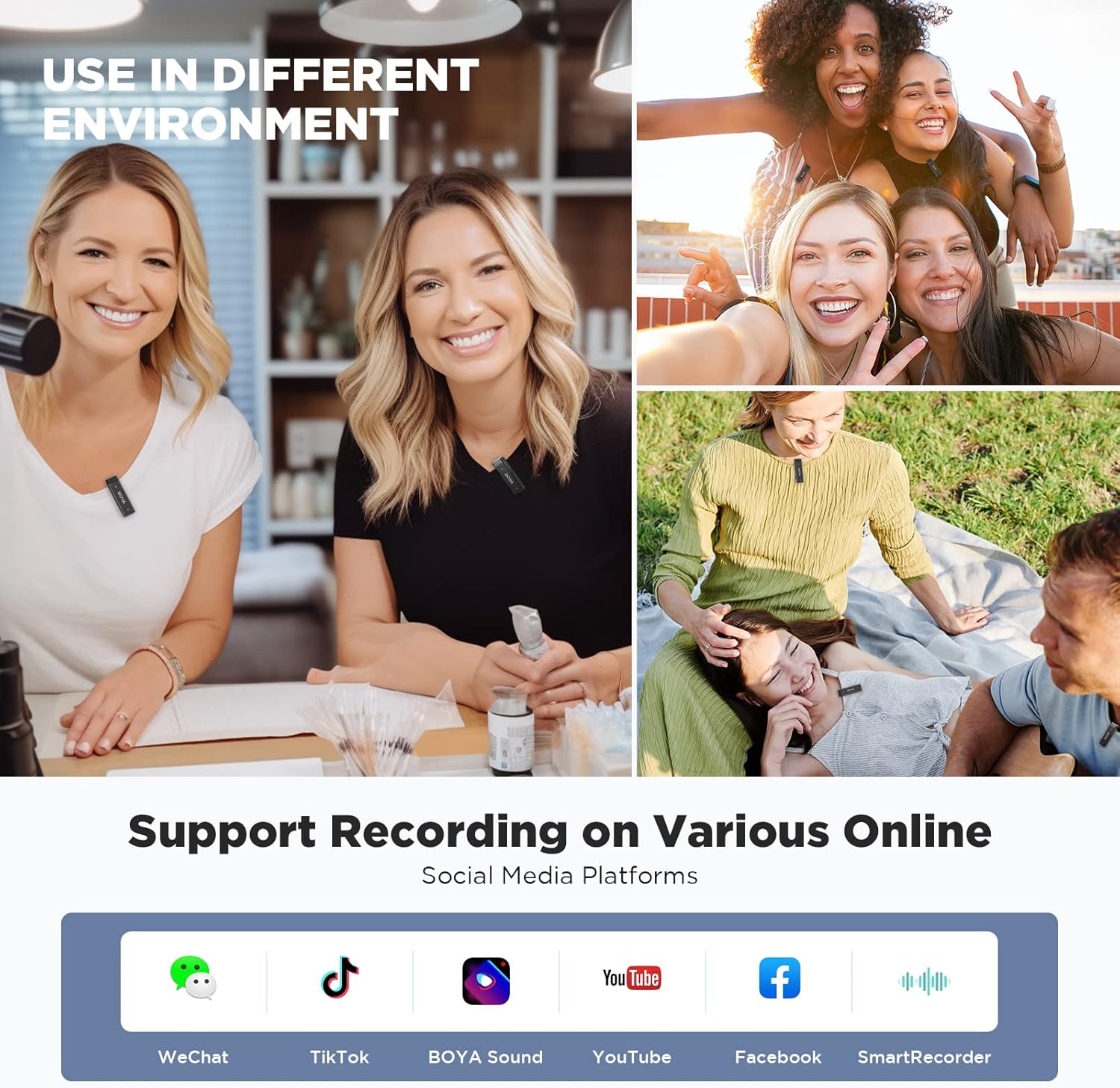 BOYA by-W4 Wireless Lavalier Microphones for Cameras Camcorder DSLR Computer, 7H Battery Life, 98ft Transmission, Wireless Lapel Mic for Video Recording Vlog Live Streaming