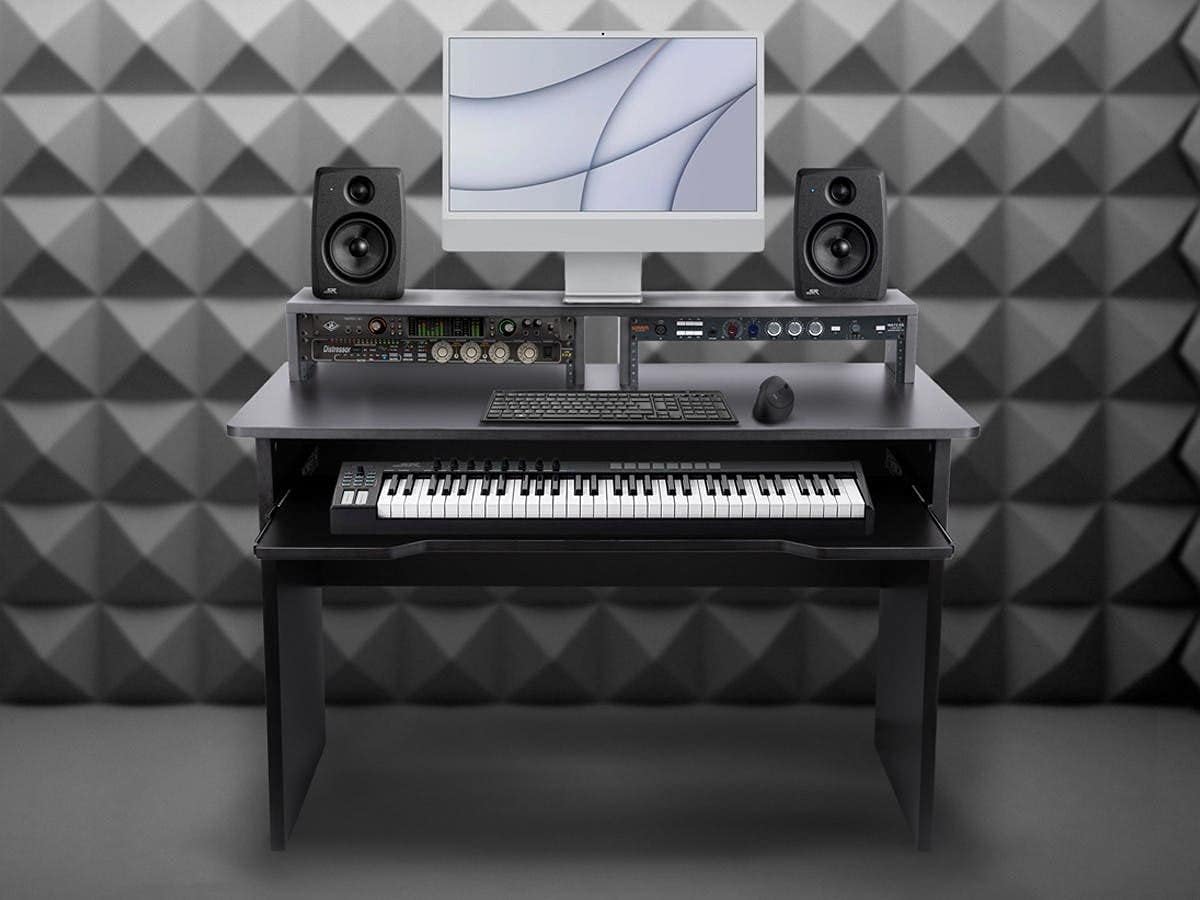 Monoprice Studio Workstation with Dual 3U Rack Bays and 66-key Keyboard Controller Tray, For Modern Home Studio - Stage Right Series
