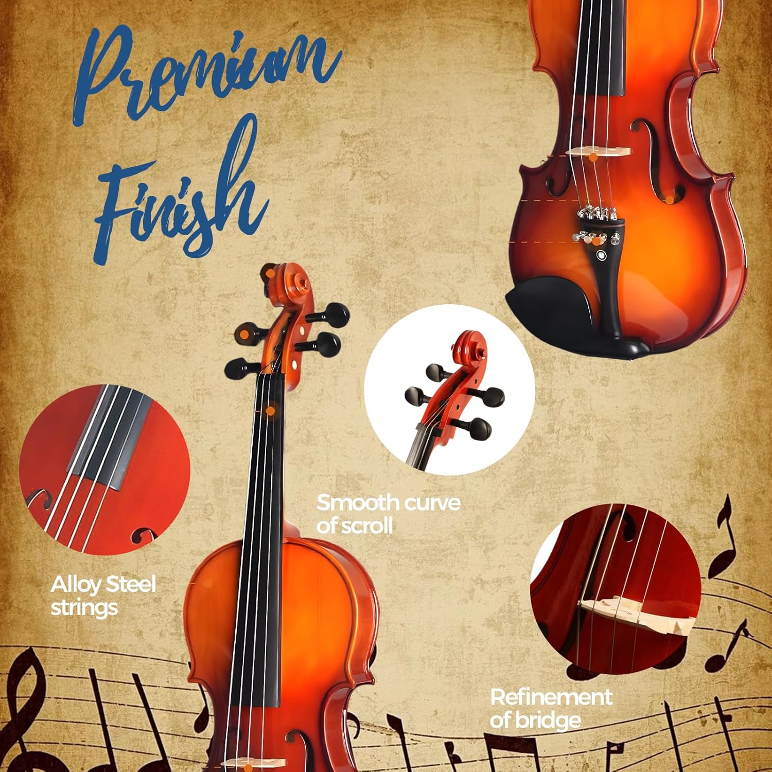 Violin For Beginners, CVN-300 Solidwood Ebony Fitted Violin with Strings, Beginner Starter Violins Kit For enthusiasts w/Hard Case, Rosin, Bow, Stringed Musical Instruments, Size 4/4 (Full Size) (4/4)