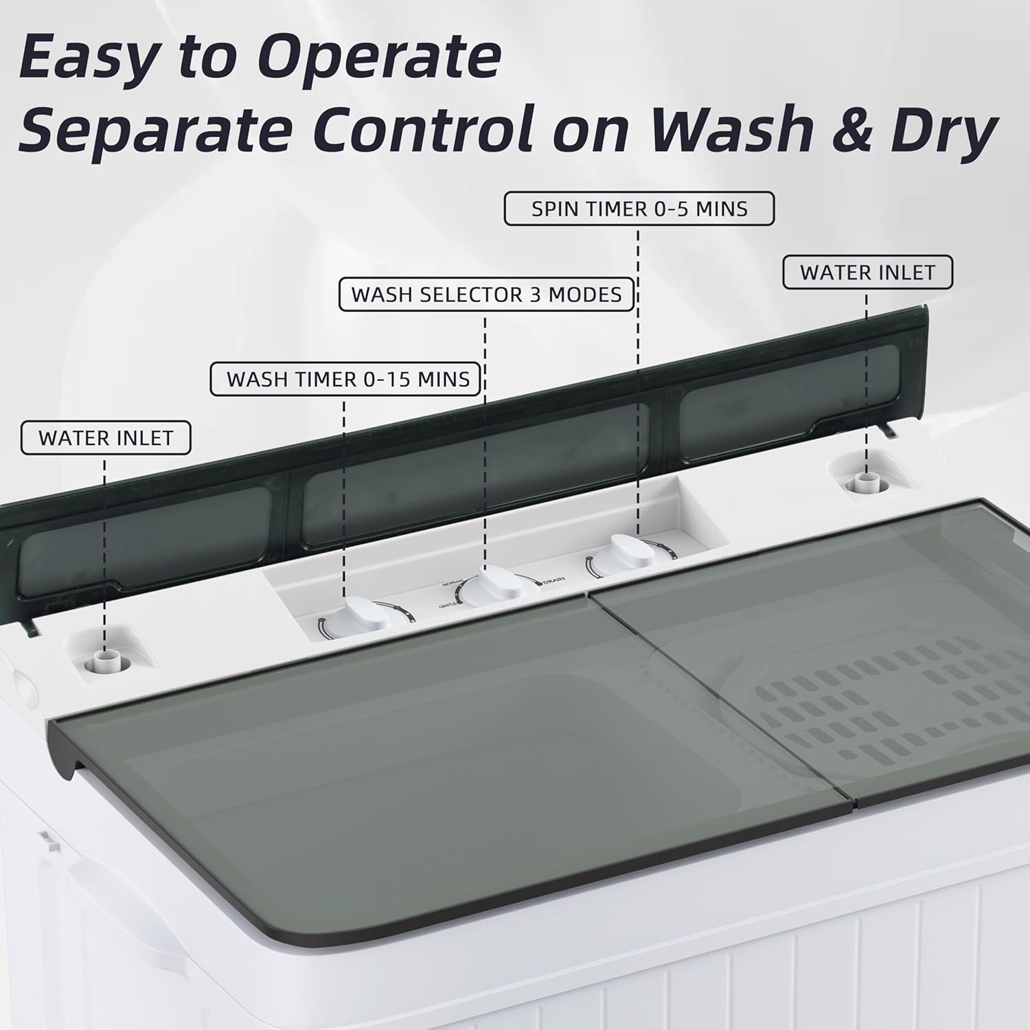 Elevon Portable Washing Machine Twin Tub 18.7 Lbs Capacity, (14.3 Lbs) and Spinner(4.4 Lbs) Combo Mini Compact Laundry Washer for Home, Apartment, Camping, RVs and Dorms, Black/White