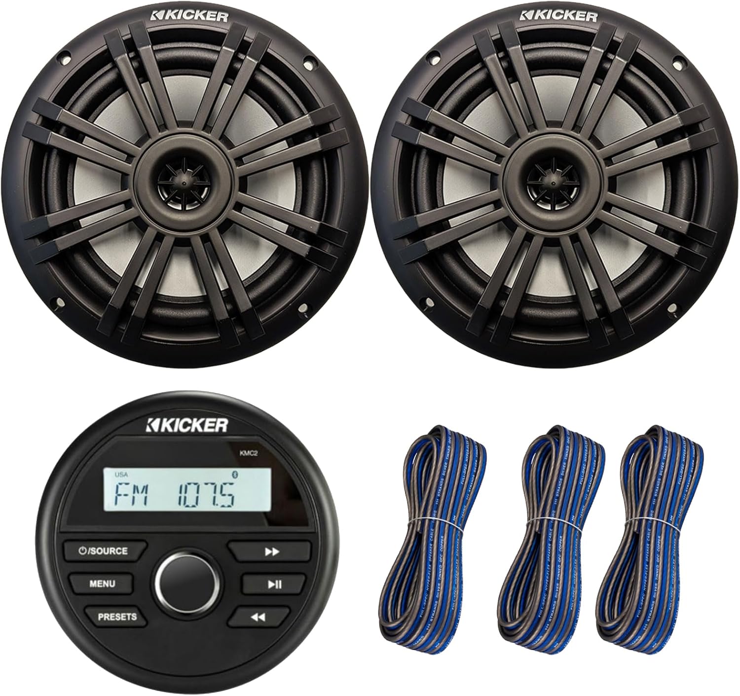 Kicker All-Weather Marine Gauge Style Bluetooth USB Stereo Receiver with 6.5