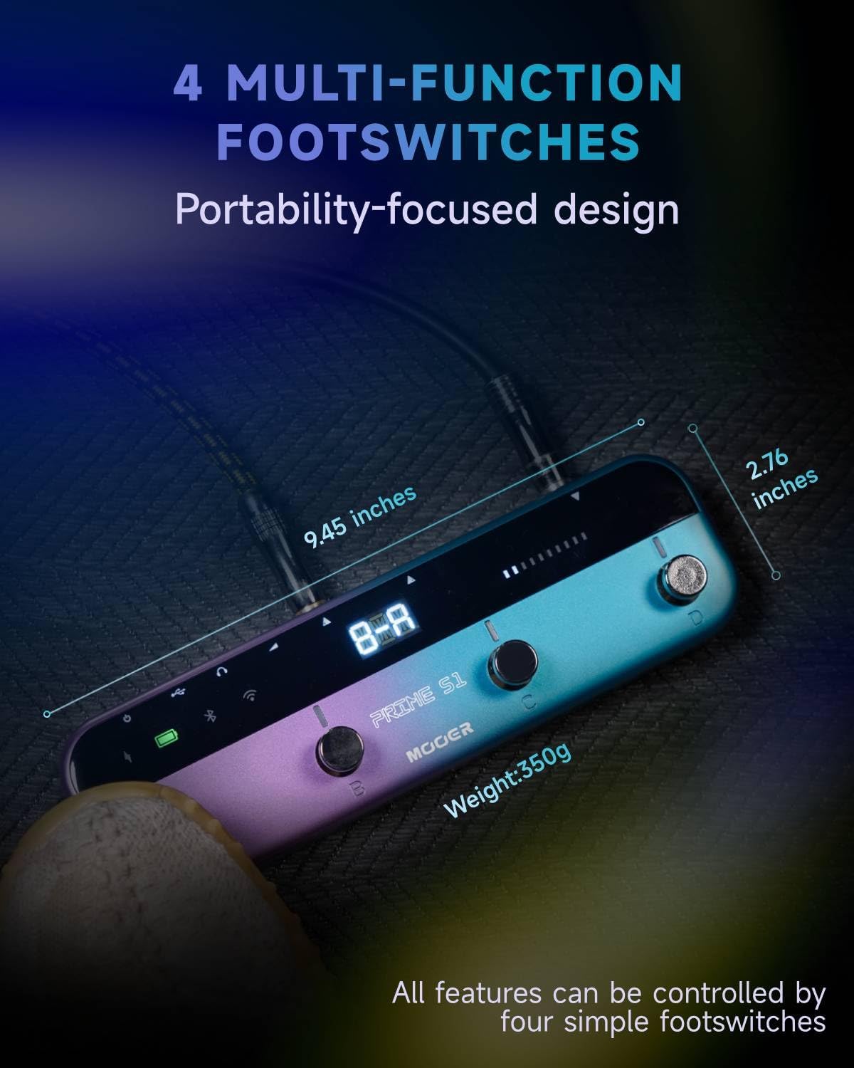 MOOER S1 Multi-Effects Processor, Stereo Electric Guitar Pedals with Wireless Footswitch Controller 2 IN 1 126 Guitar Effects Tuner 10 Metronome 40 Drum Machine 80s Looper OTG USB Recording