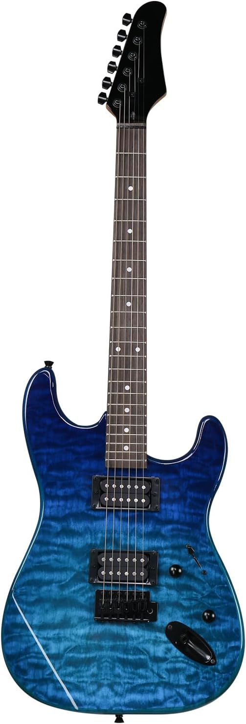 Full Size Electric Guitar Kit,39 Inch Beginner Electric Guitar,Complete Electric Guitars Set with Bag, Shoulder Strap, Power Wire, Wrench Tool,Tremolo Arm and Picks,Blue