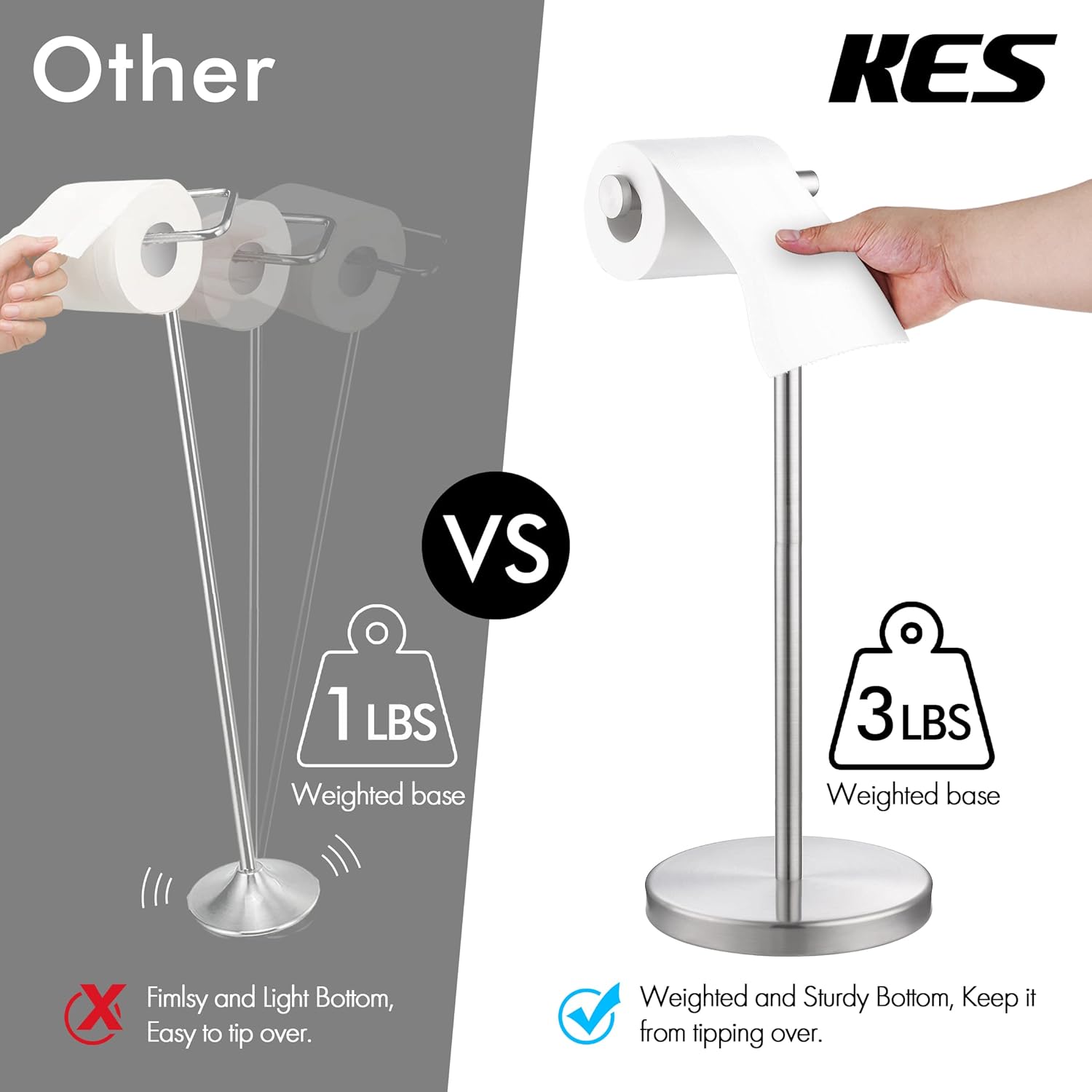 KES Glass Corner Shelf for Bathroom Corner & Toilet Paper Holder Stand, SUS 304 Stainless Steel Brushed Finish, BGS2101A-2-P2+BPH283S1-2
