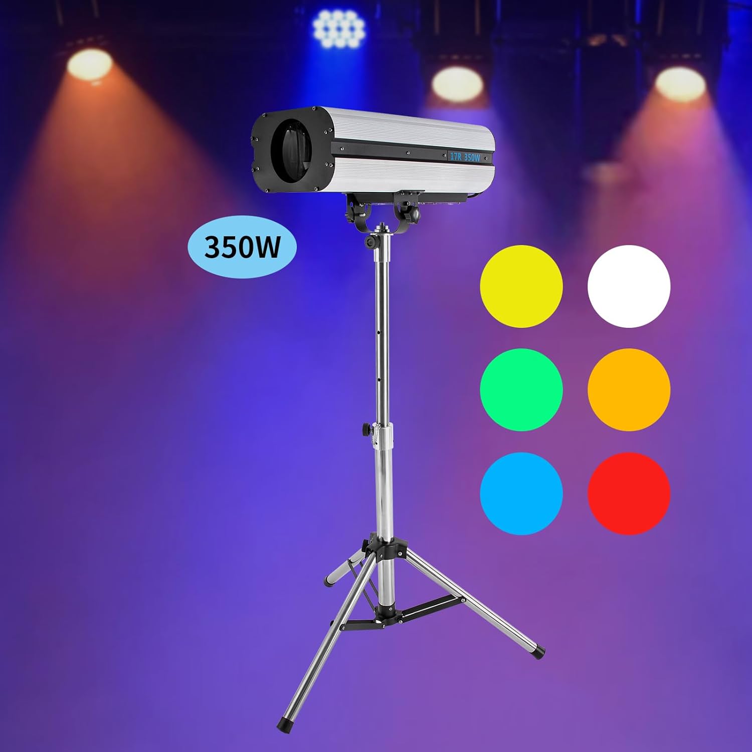 350W Stage Spotlight with Tripod Bracket, DMX and Manual Control Follow Spot Light Adjustable Aperture, Adjust Color Temperature LED Spotlight Stage Light for Event Production