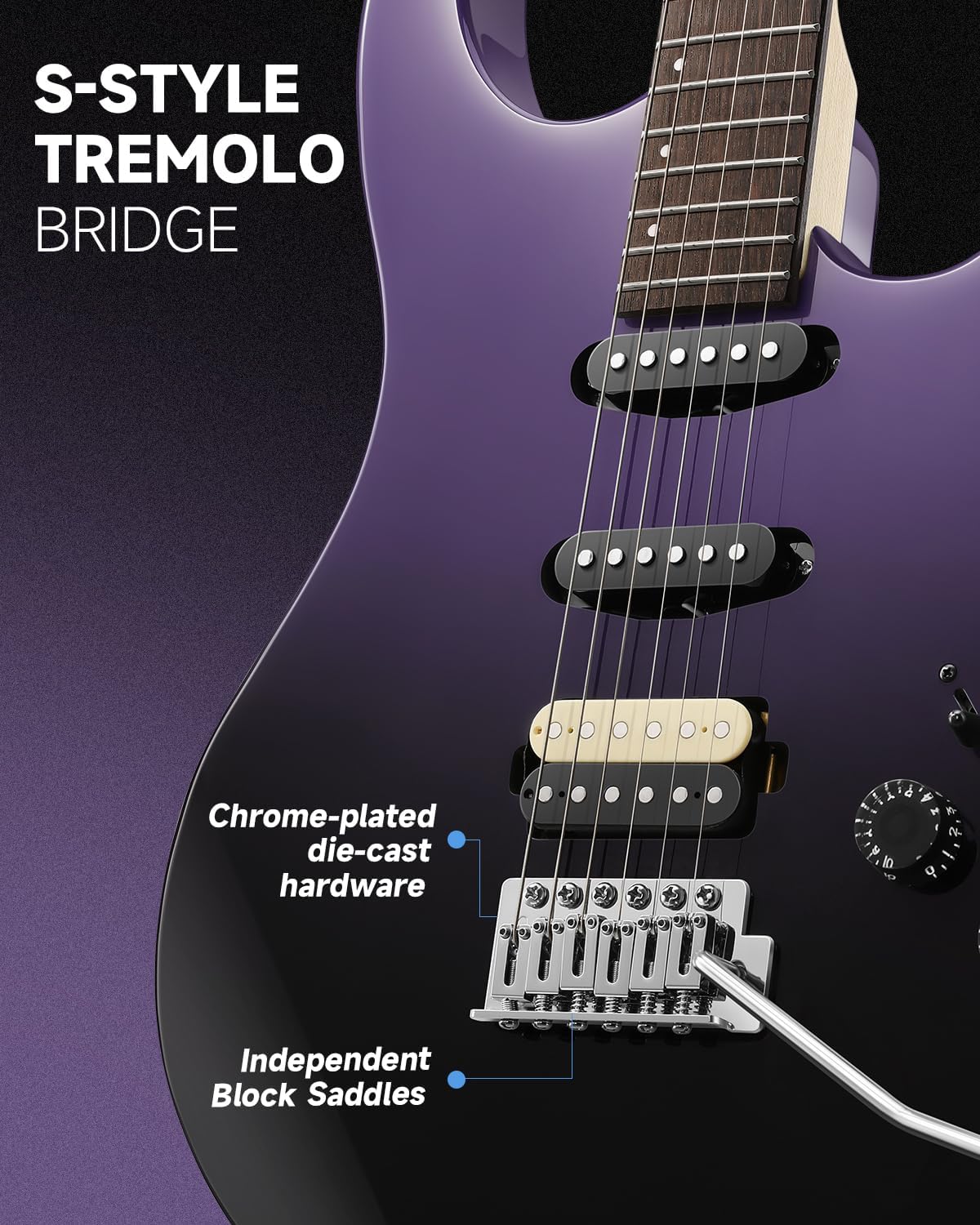 Donner DMT-66 39 Inch Full Size Electric Guitar for Beginner with Bag, Purplish Black and Donner Mini Guitar Amp Small Electric Guitar Amplifier 5W Portable