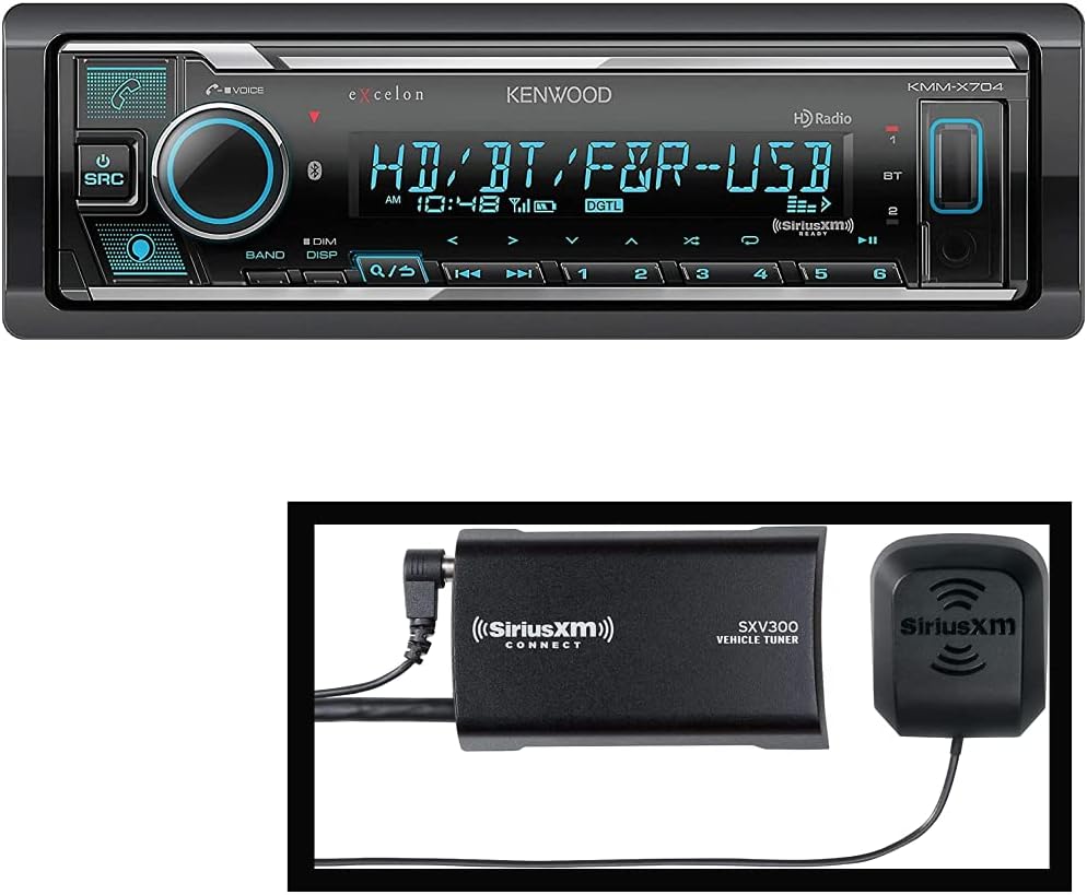 Kenwood Excelon KDC-X704 Single DIN Bluetooth Car Stereo CD Receiver with Amazon Alexa Voice Control | Plus SiriusXM SXV300v1 Connect Vehicle Tuner Kit for Satellite Radio