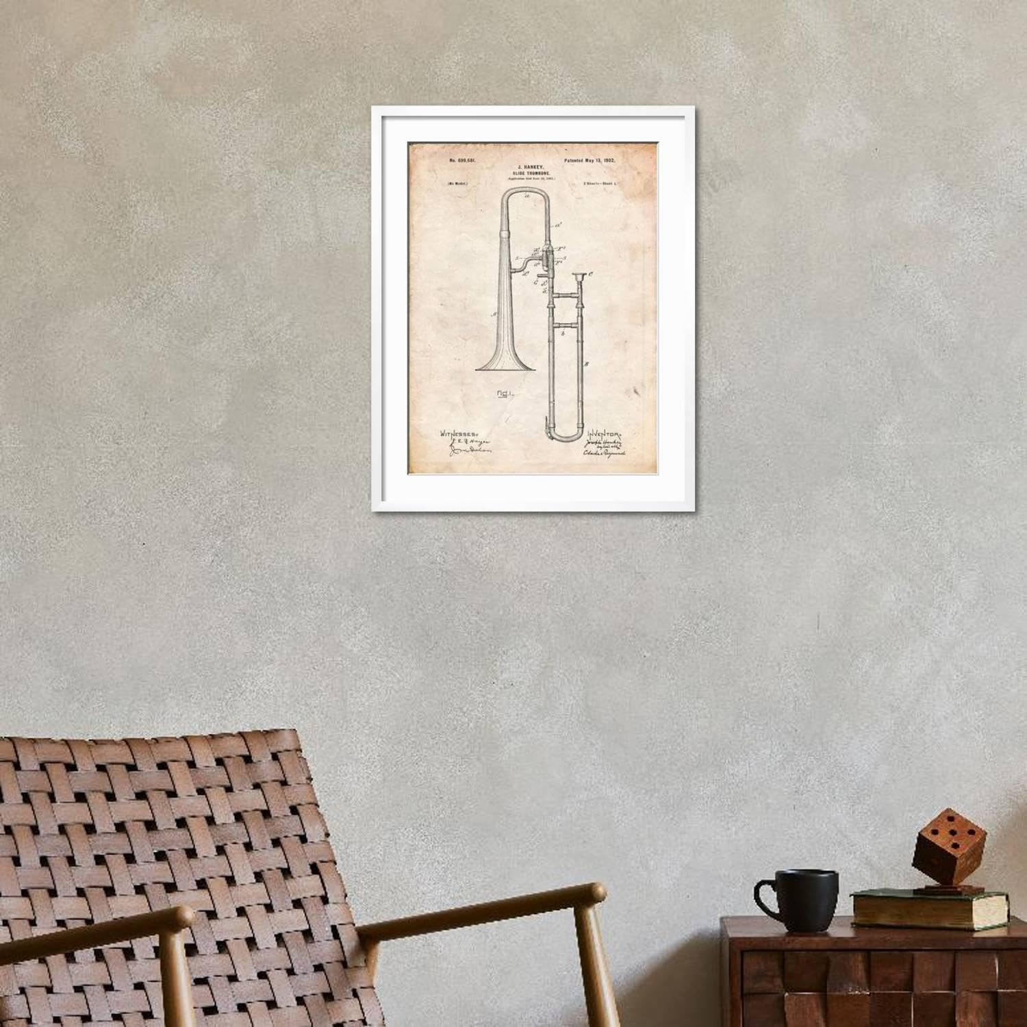 ART.COM Wall Art Print Slide Trombone Instrument Patent on White Frame by Cole Borders, 23