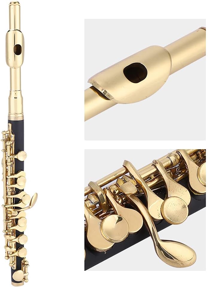 C Key Piccolo Flute Plated Half Size with Padded Box Amazing Sound Unique Design Adjustable Strap C Piccolo Flute for Beginners Students (Gold)