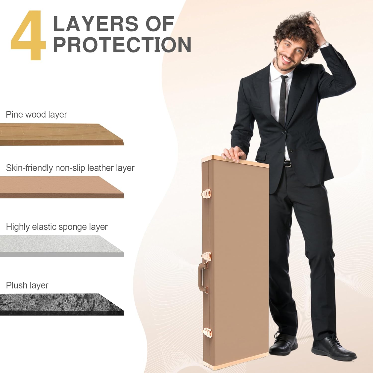 Bass Guitar Hard Shell Case With Lock For Square Electric Bass Guitar 45in Bass Guitars Hard-Shell Protective Carrying Case fit IBANEZ、FENDER Model with Security Lock Metal Feet (Elegant Brown)