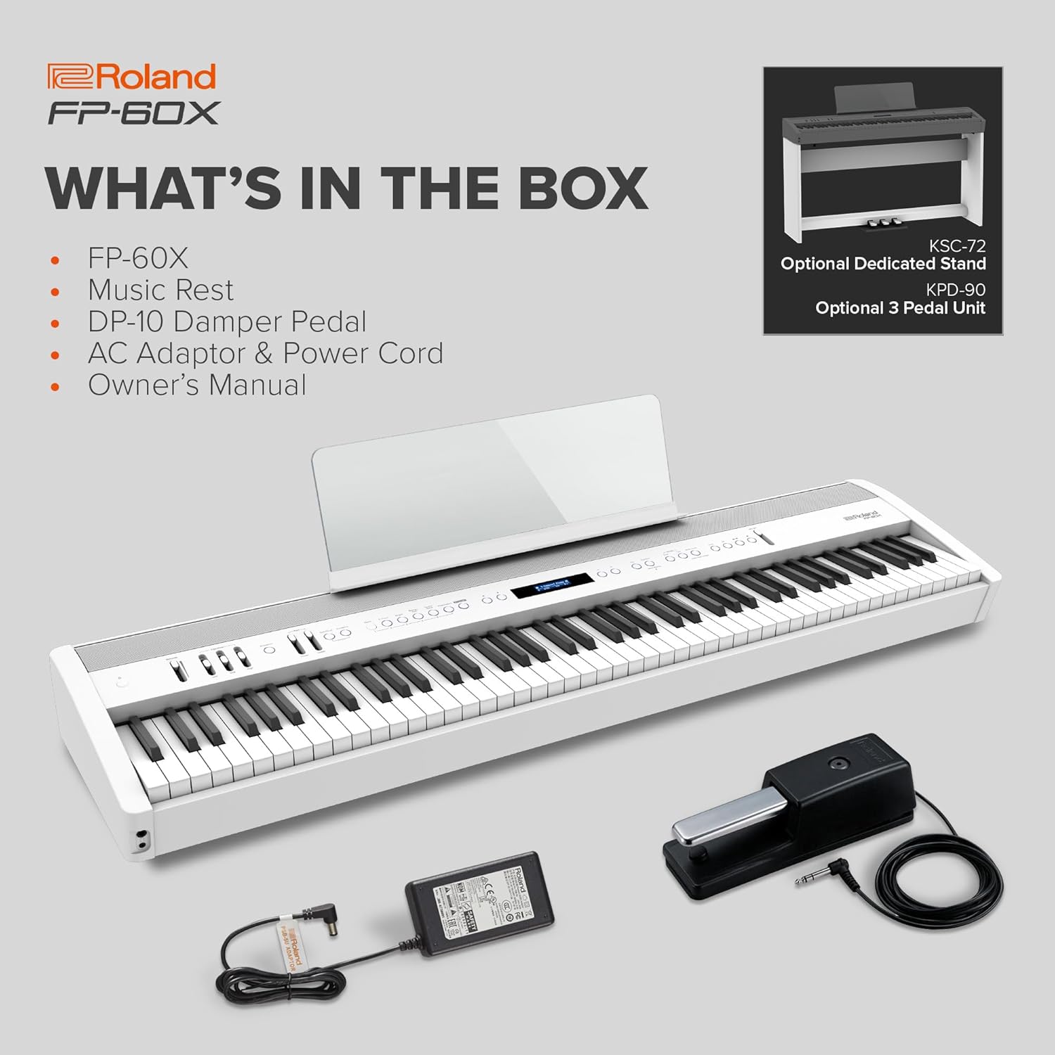 Roland FP-60X | Pro Performance 88-Note Digital Piano | Built-In Powerful Amplifier & Custom Stereo Speakers | Onboard Sound Customization | Curated Tones & FX | White