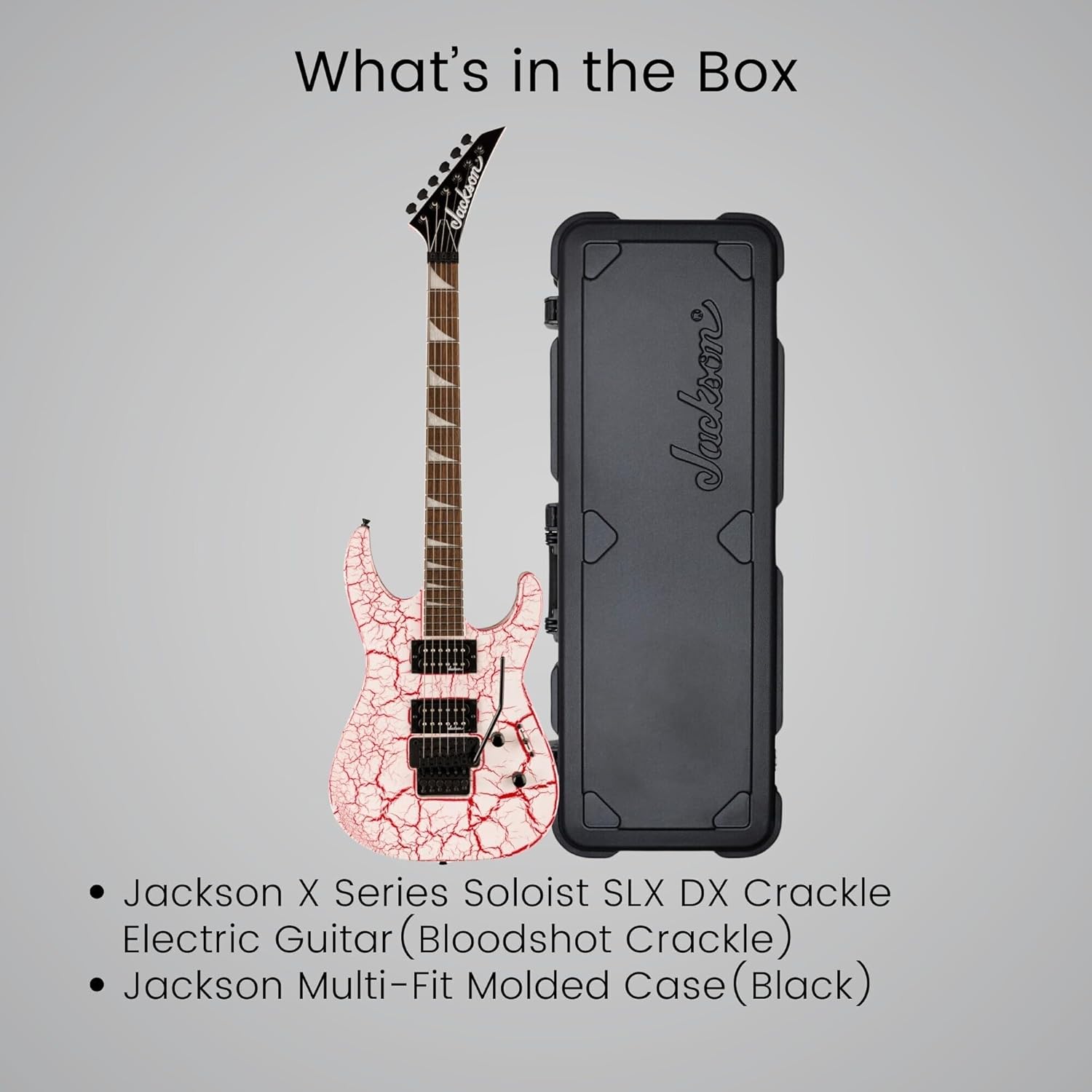 Jackson X Series Soloist SLX DX Crackle Electric Guitar with Laurel Fingerboard (Bloodshot Crackle) Bundle with Jackson Heavy Duty Molded Case for Dinky and Soloist Guitars (Black) (2 Items)